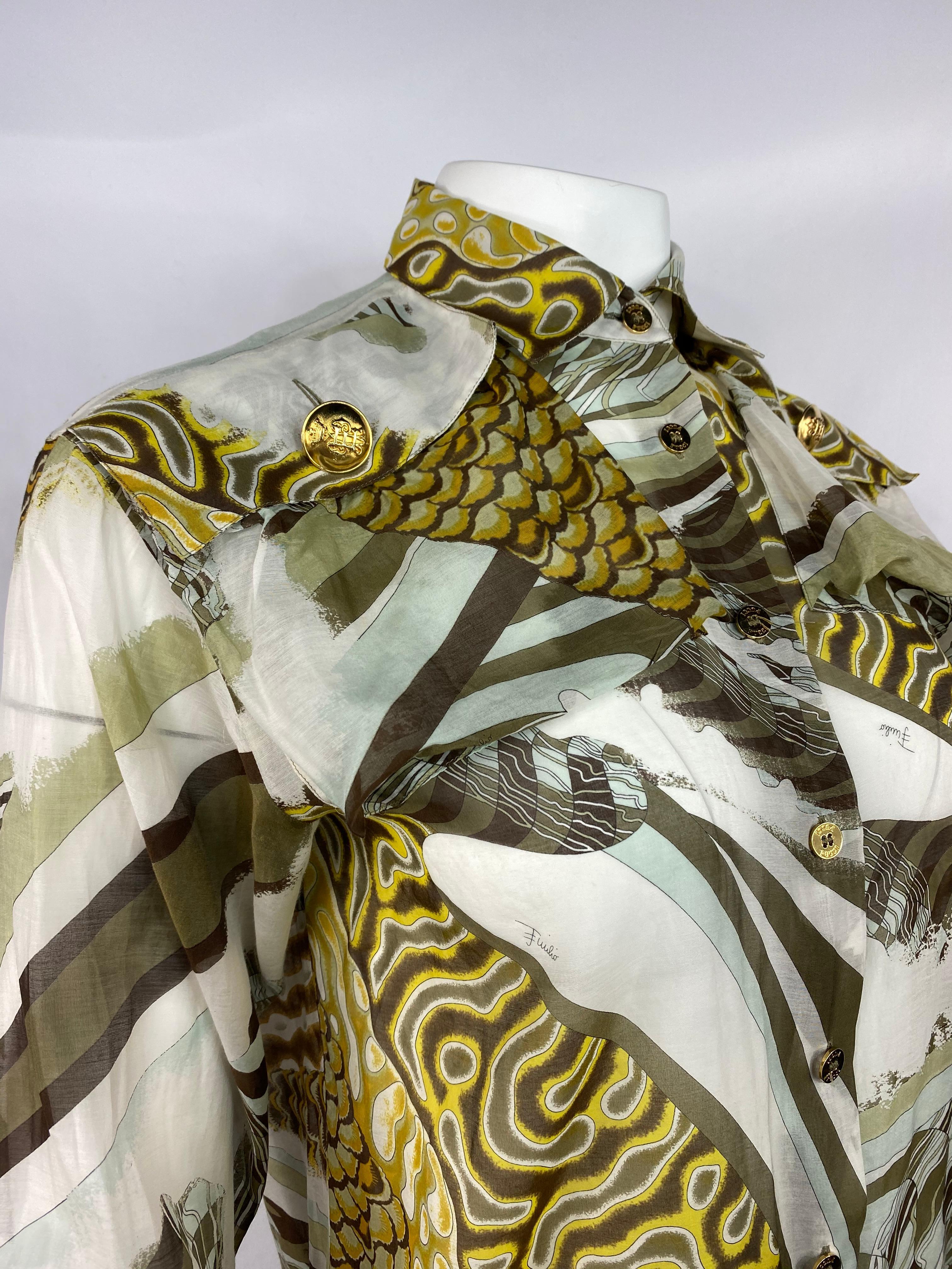 Emilio Pucci Brown Silk and Cotton Button Down Long Sleeves Blouse Shirt Größe 36 im Angebot 2