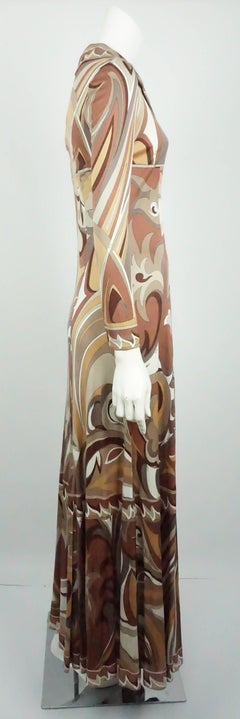 Emilio Pucci Brown Silk Print Maxi  Dress - M - Circa 60's
