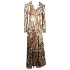 Emilio Pucci Brown Silk Print Maxi  Dress - M - Circa 60's