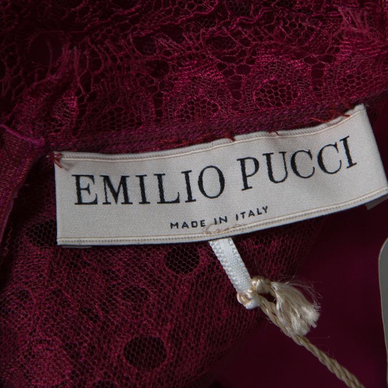 Women's Emilio Pucci Burgundy Floral Lace Scalloped Trim Draped Dress M