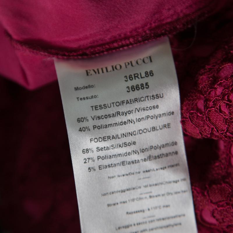 Emilio Pucci Burgundy Floral Lace Scalloped Trim Draped Dress M 2