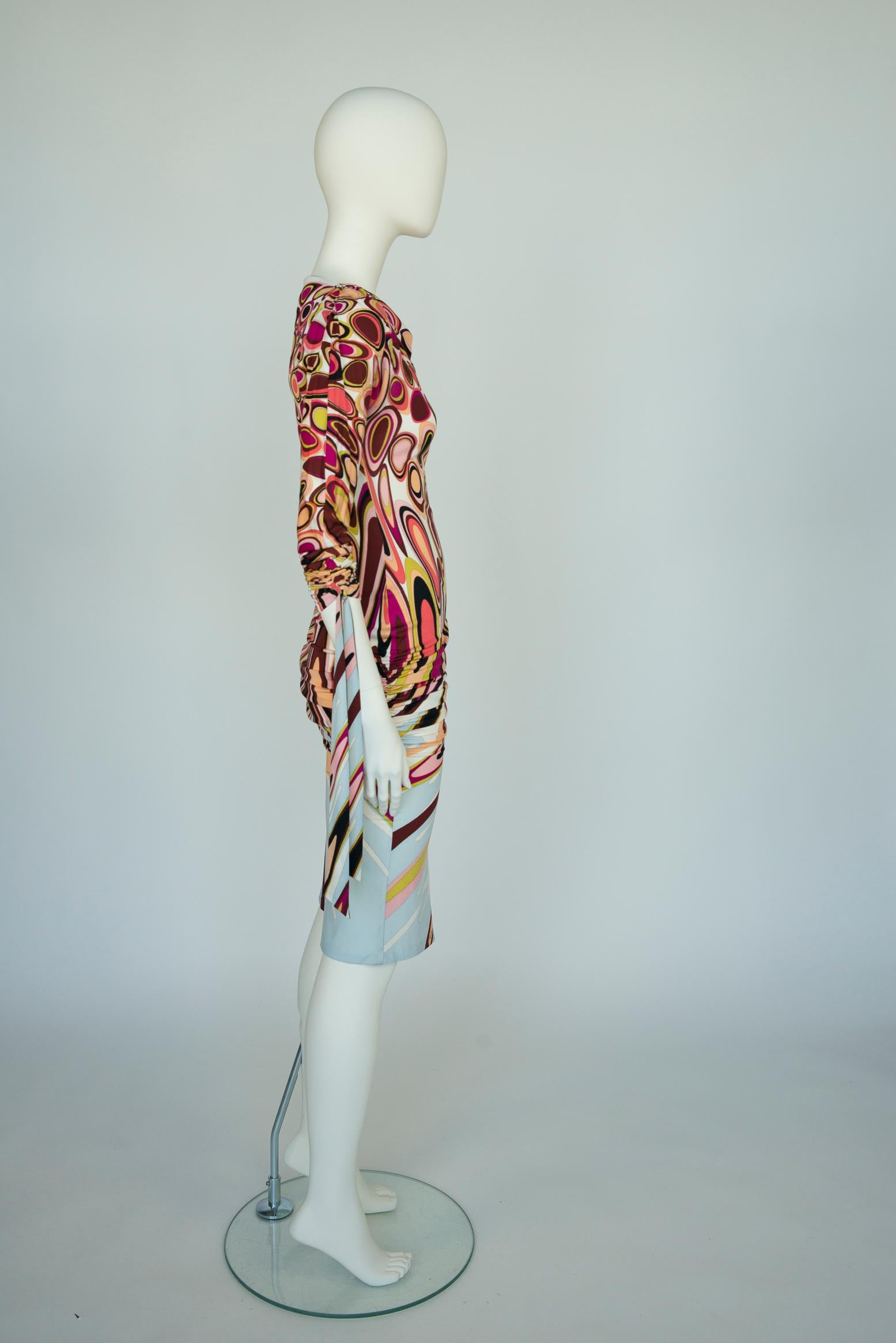 Beige Emilio Pucci By Christian Lacroix Printed Stretch-Jersey Dress, Fall-Winter 2003 For Sale