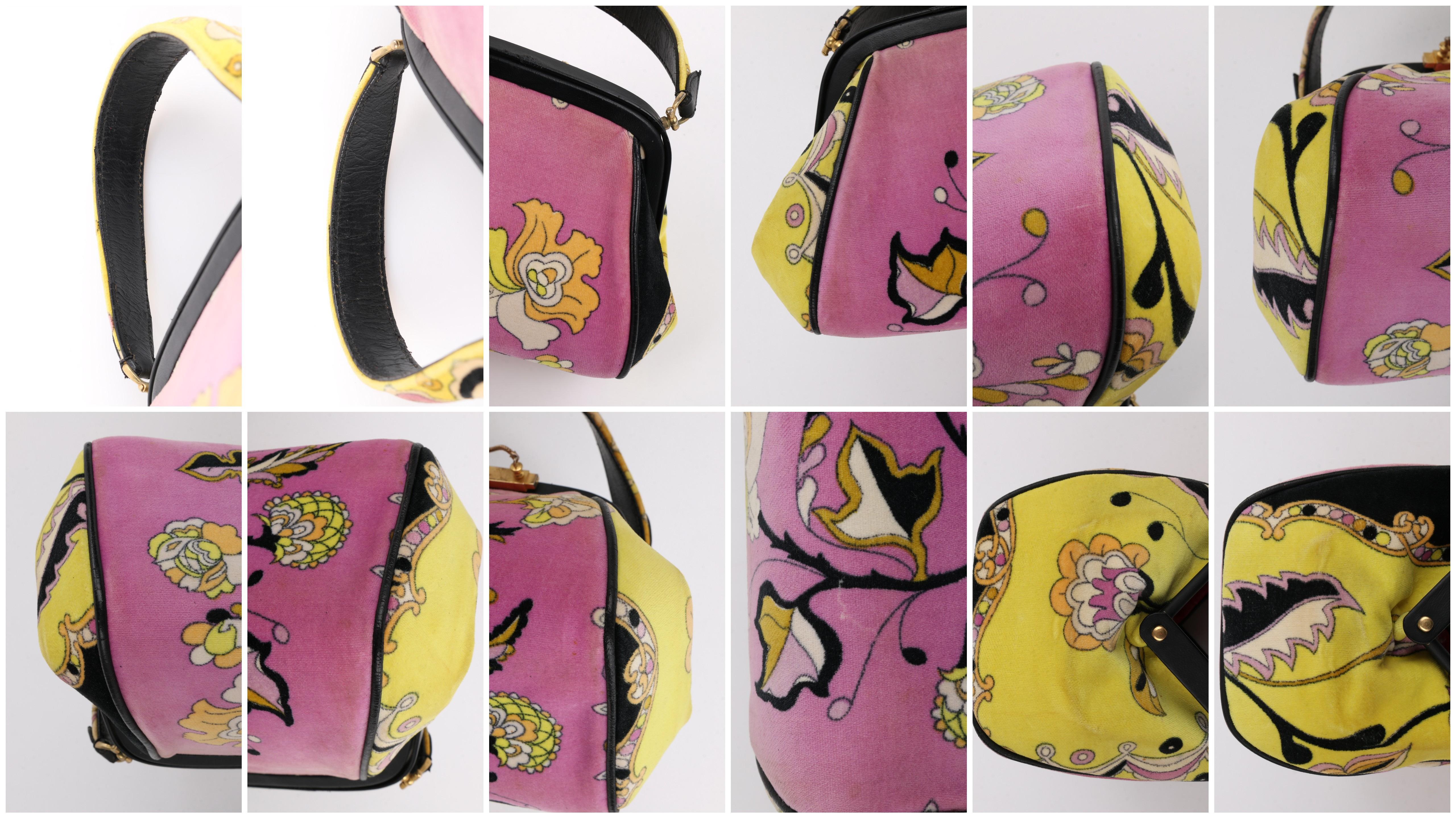EMILIO PUCCI by Jana c.1960s Floral Signature Print Velveteen Structured Handbag 7