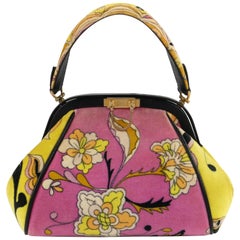Vintage EMILIO PUCCI by Jana c.1960s Floral Signature Print Velveteen Structured Handbag