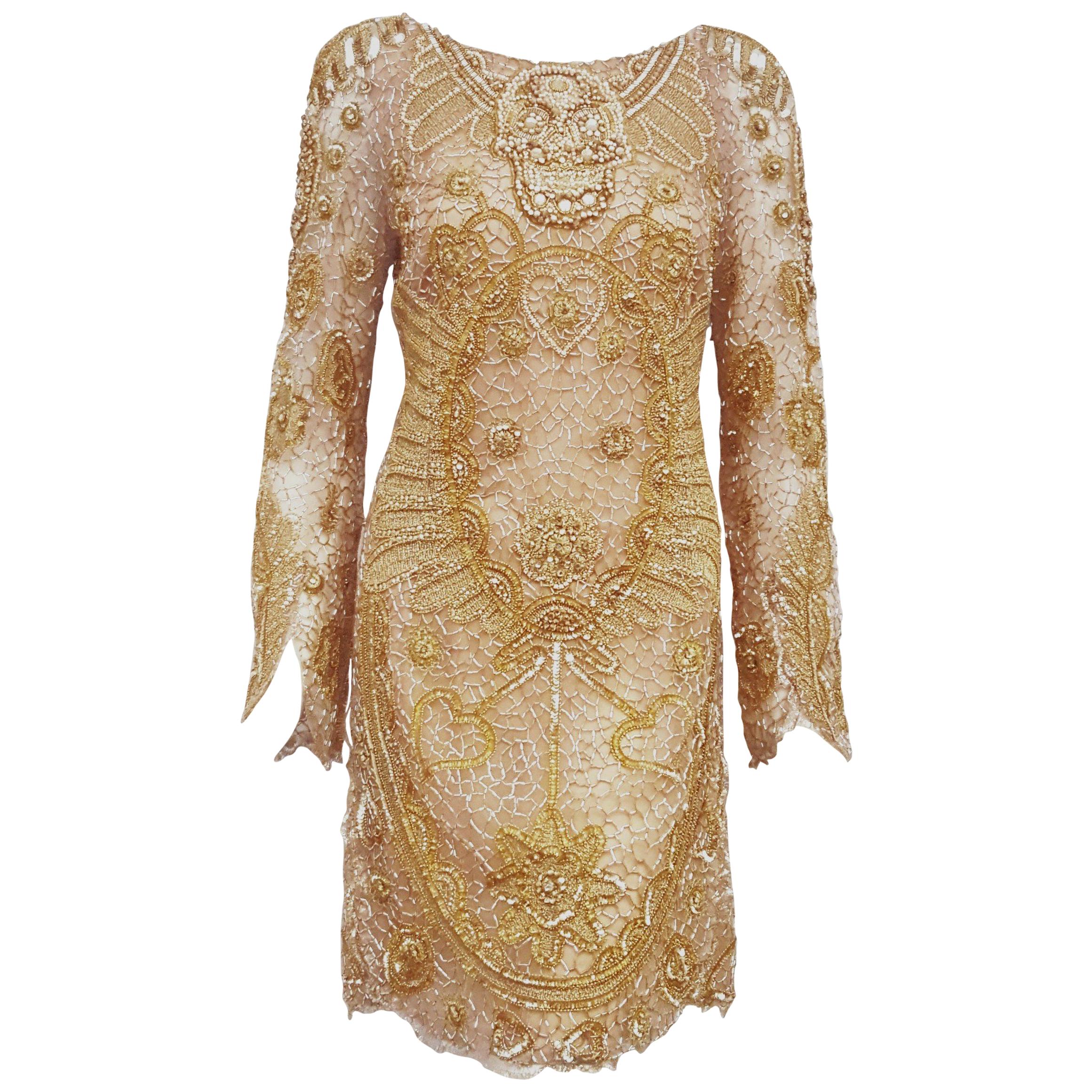 Emilio Pucci by Peter Dundas Gold Tone Beaded Runway Dress, Spring 2012  10 US For Sale