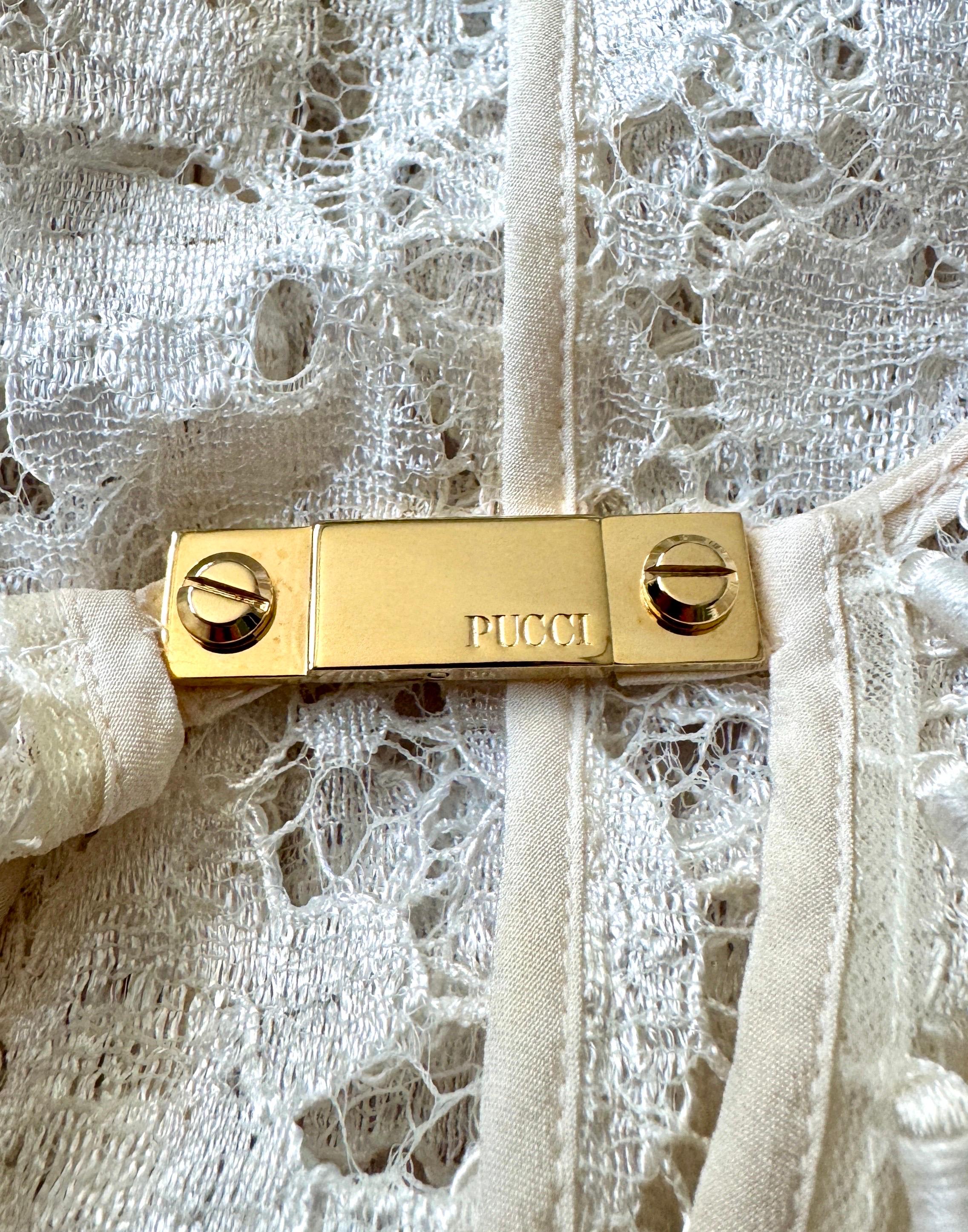 Emilio PUCCI by Peter Dundas Mini robe en dentelle ornée de pompons 38 en vente 2