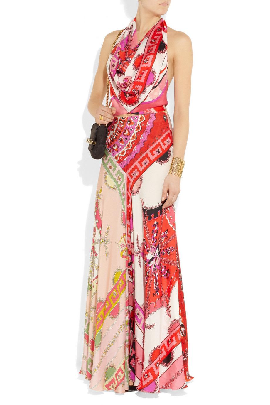 EMILIO PUCCI by Peter Dundas Signature Print Seidenbluse Maxirock Anzug Set 42 im Angebot 5