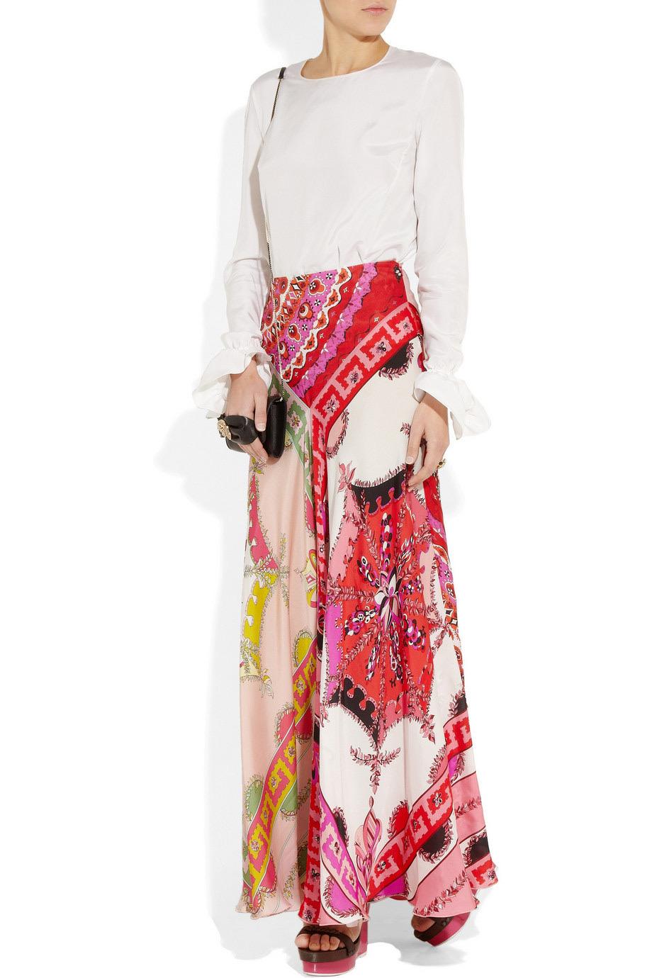 EMILIO PUCCI by Peter Dundas Signature Print Seidenbluse Maxirock Anzug Set 42 im Angebot 10