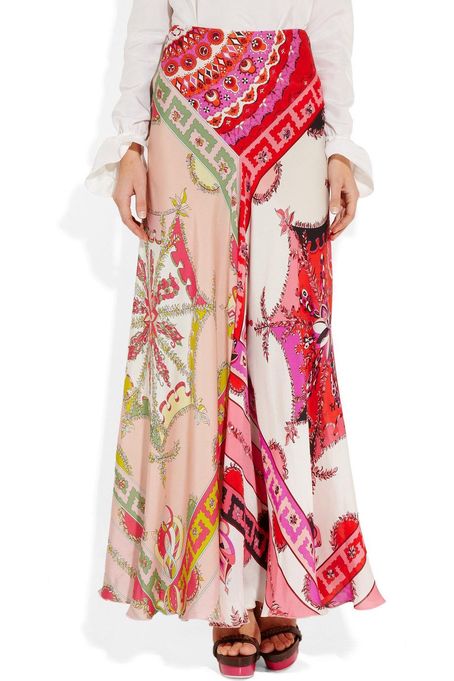 EMILIO PUCCI by Peter Dundas Signature Print Seidenbluse Maxirock Anzug Set 42 im Angebot 11