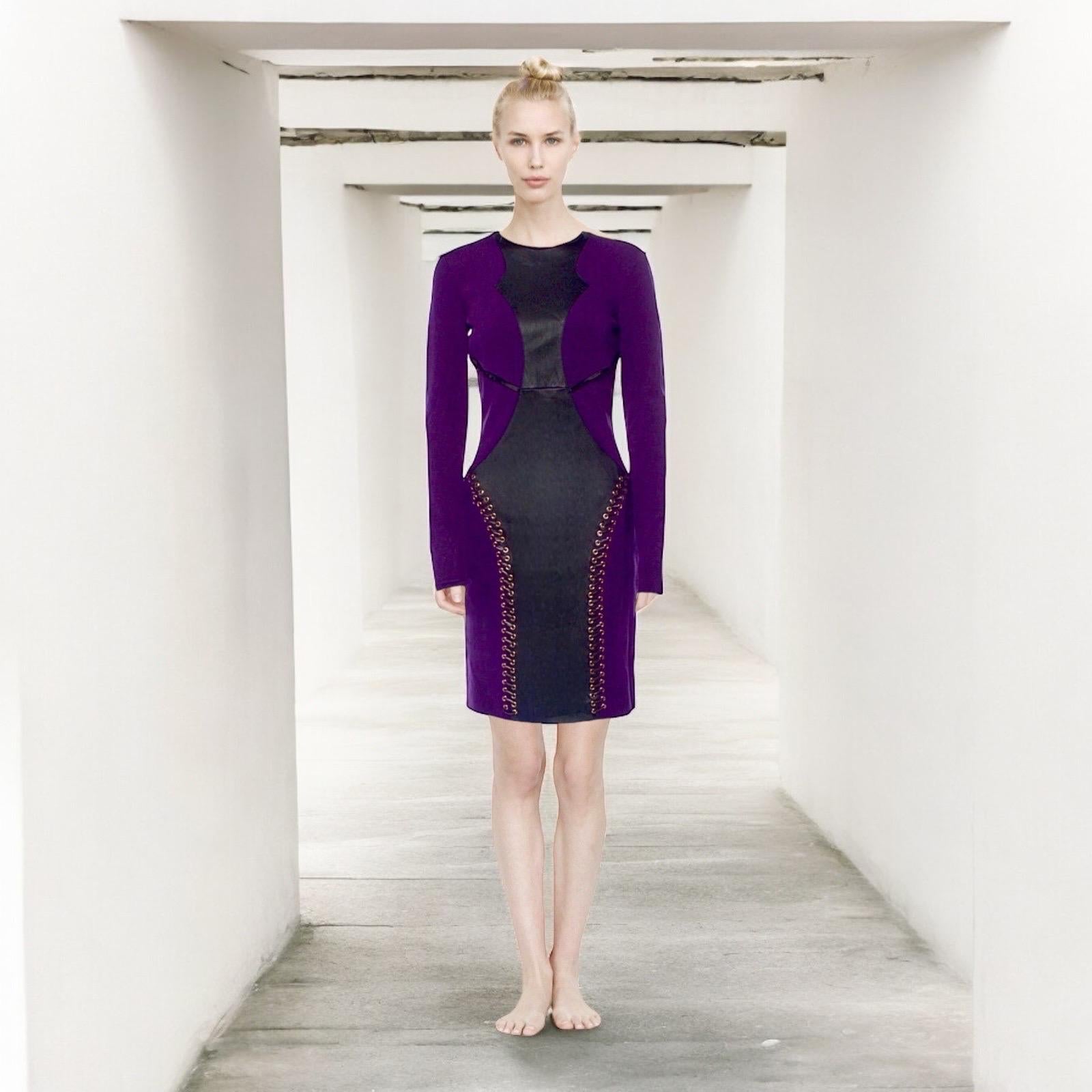 EMILIO PUCCI by Peter Dundas Stretchy Leather Lace Up Cocktail Midi Dress M For Sale 4