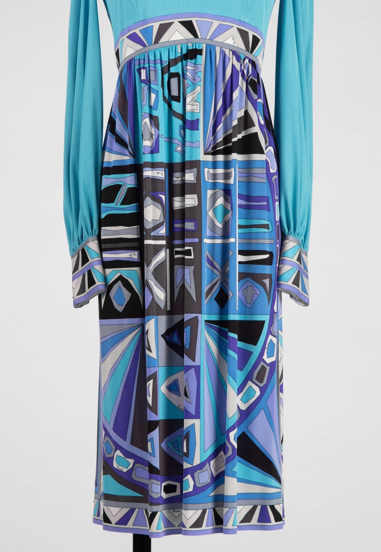 1960s Emilio Pucci Blue & Purple Beautiful Sun Print Velvet Dress
