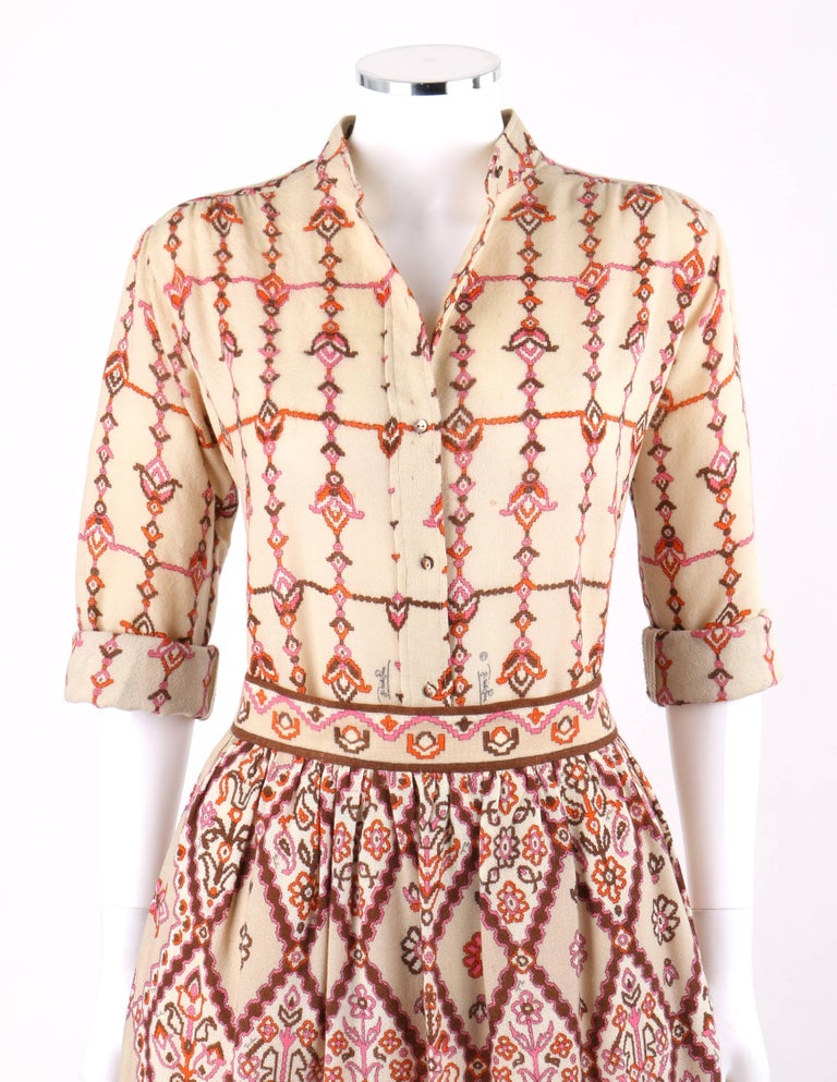 Emilio Pucci Signature Print Shirt Blouse Gathered Skirt Dress Set, circa  1950s