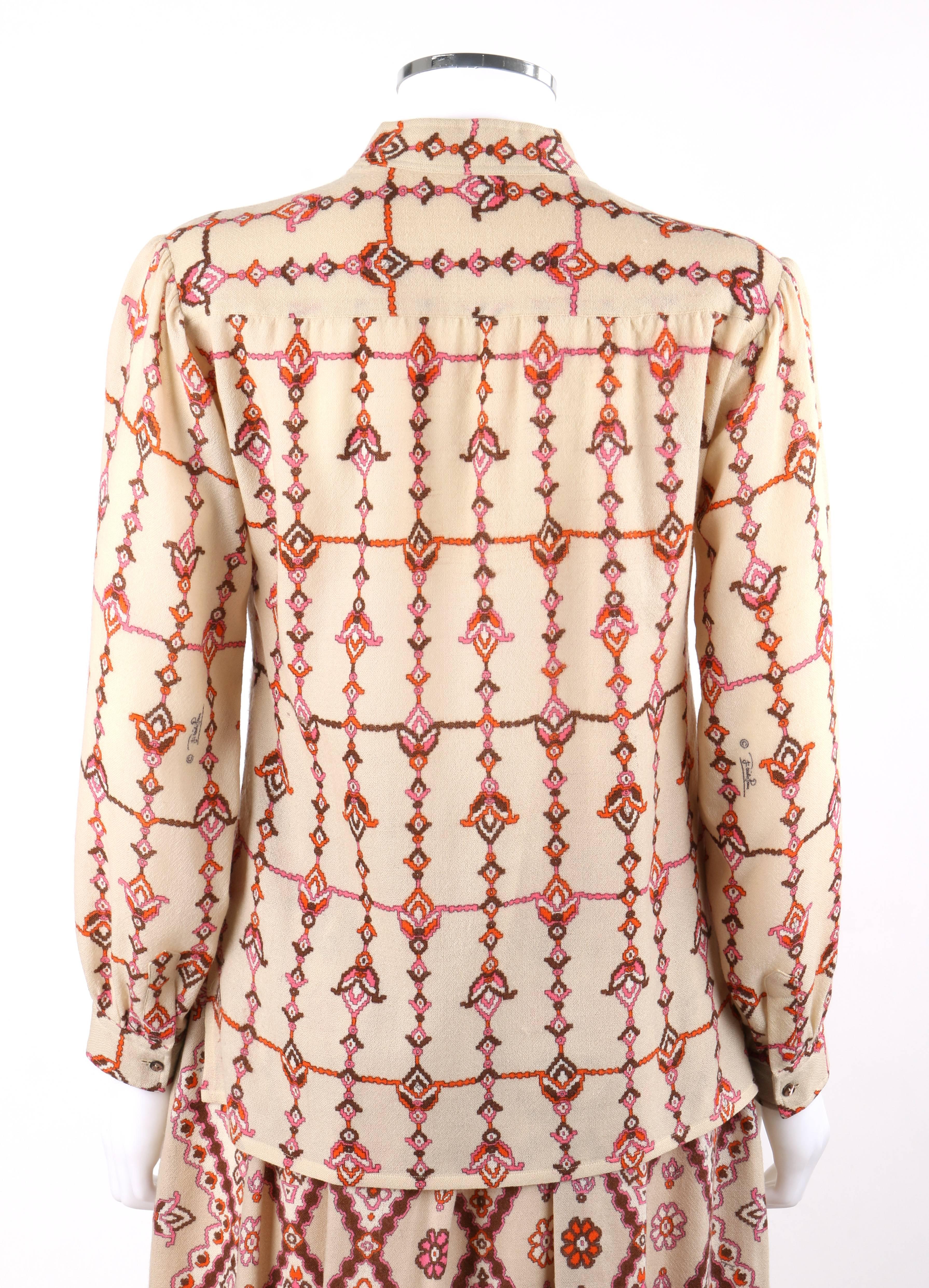 Emilio Pucci Signature Print Shirt Blouse Gathered Skirt Dress Set, circa 1950s For Sale 1