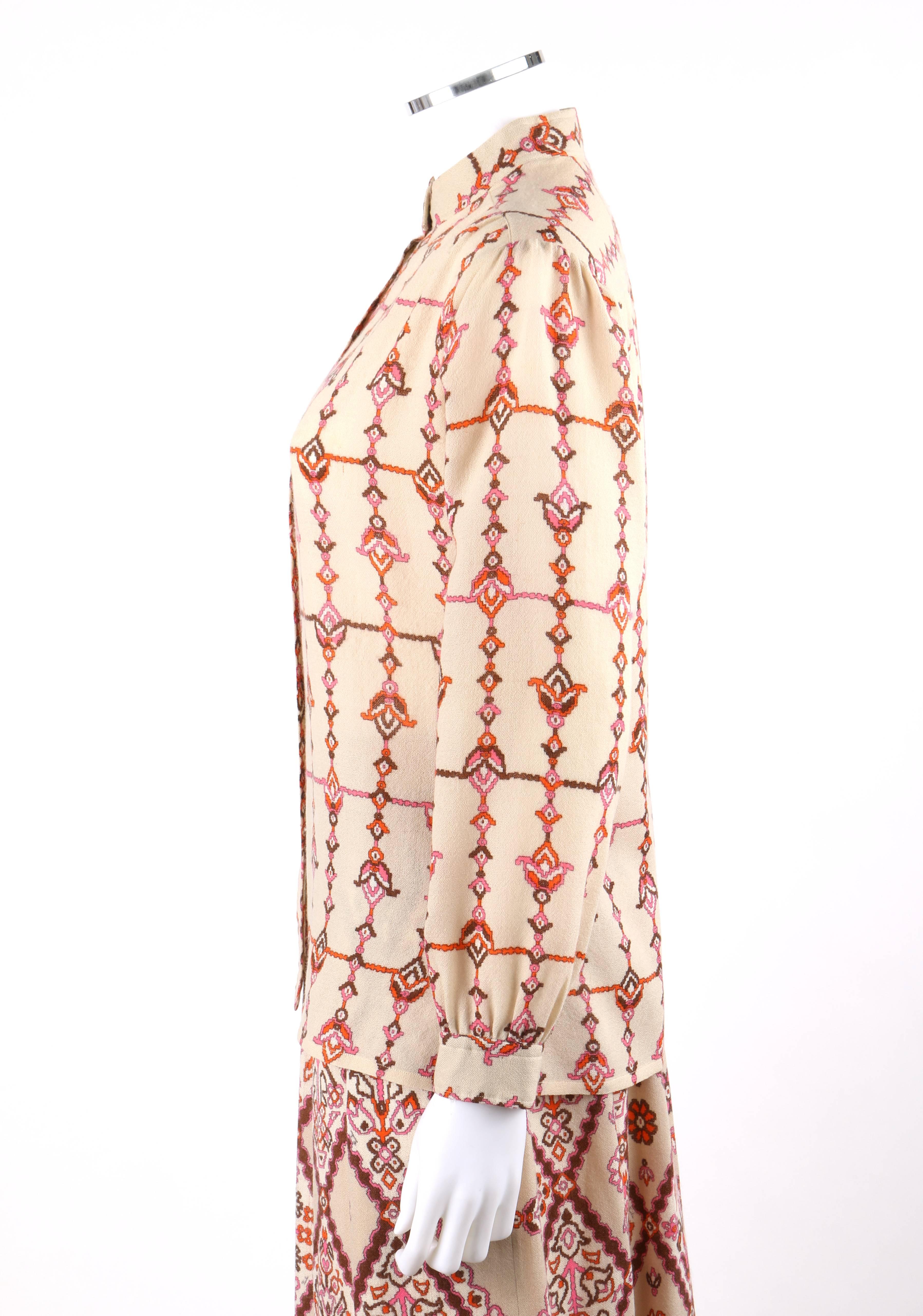 Emilio Pucci Signature Print Shirt Blouse Gathered Skirt Dress Set, circa 1950s For Sale 2