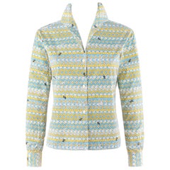 Retro EMILIO PUCCI c.1950's "Pantera" Geometric Medieval Print Button-Down Shirt Top