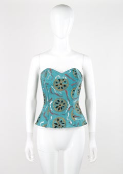 EMILIO PUCCI c.1954 Vtg Teal Cotton Fitted Hand Painted Bustier Sun Top RARE
