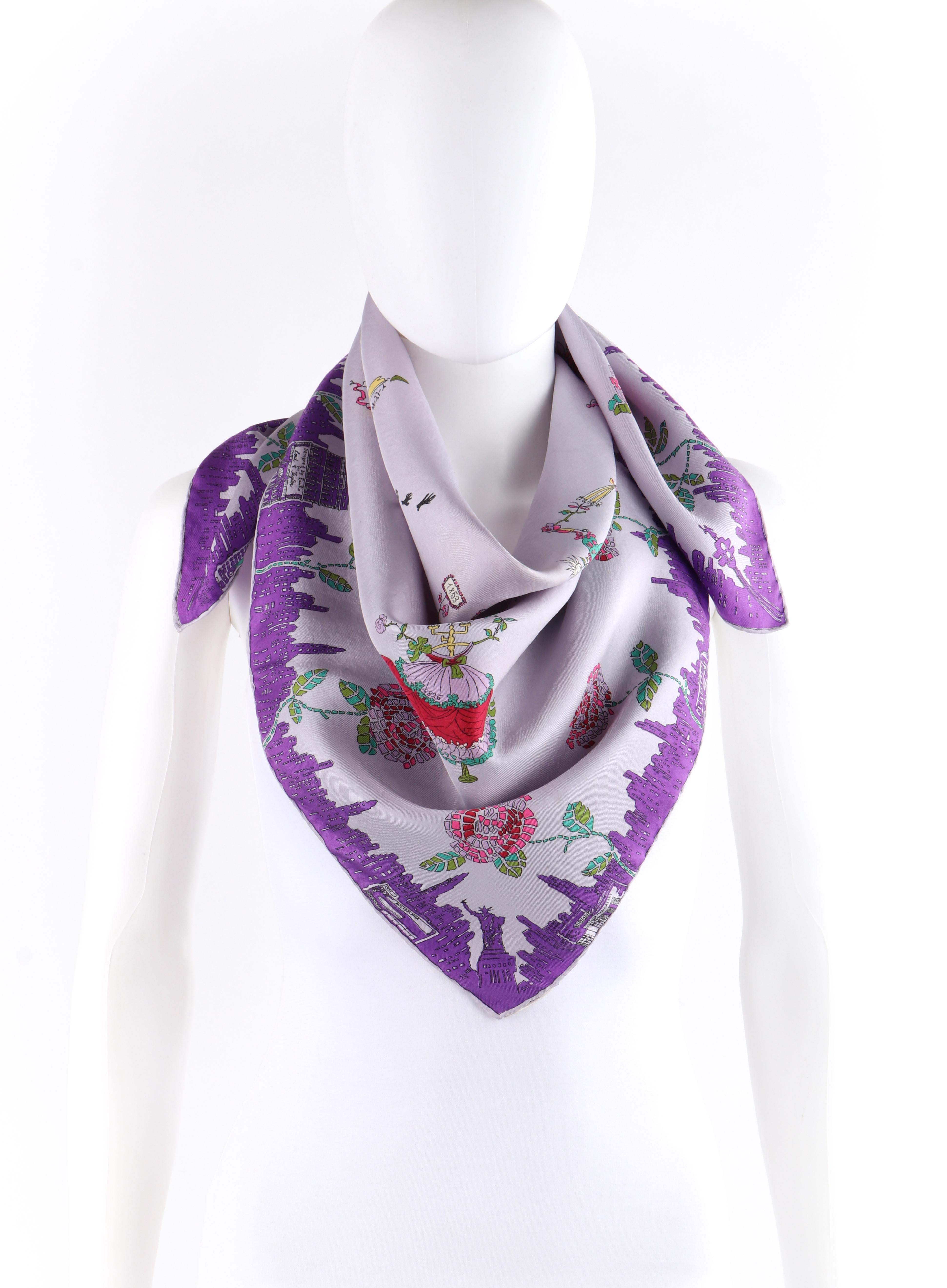 EMILIO PUCCI c.1955 'Emilio For Lord & Taylor' Novelty Figure Print Silk Scarf 

Brand/Manufacturer: Lord & Taylor
Circa: 1955
Designer: Emilio Pucci
Style: Square scarf
Color(s): Shades of purple, yellow, green, red, pink, and blue
Lined: