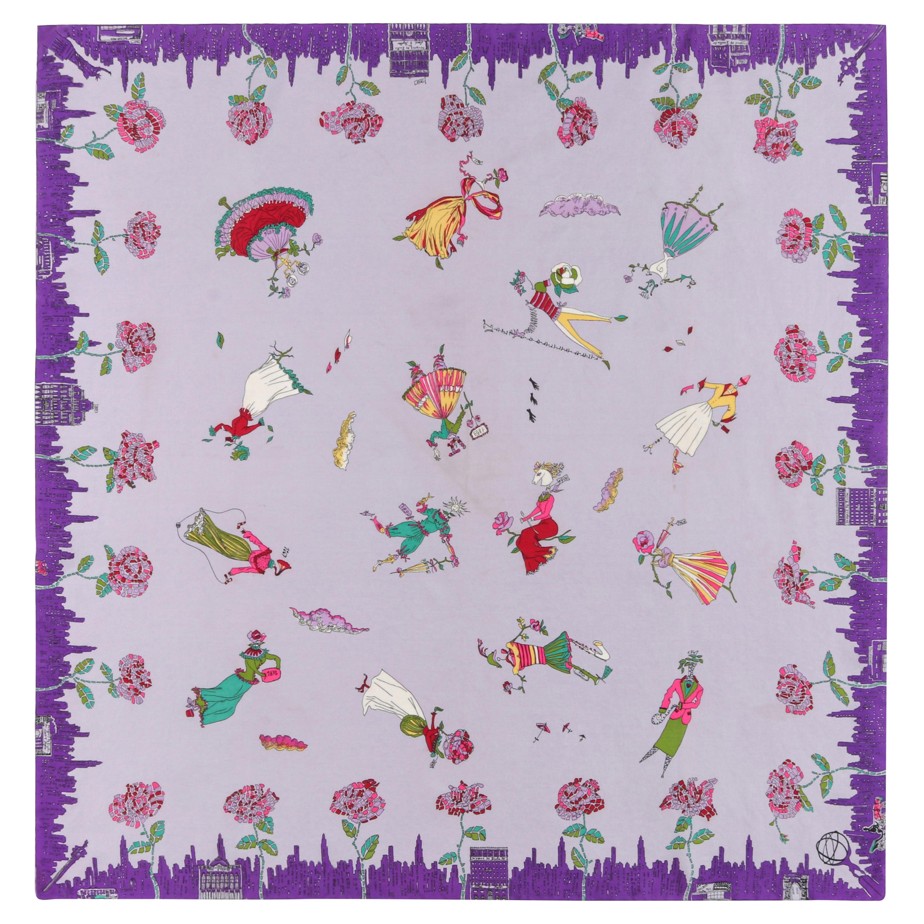EMILIO PUCCI c.1955 'Emilio For Lord & Taylor' Novelty Figure Print Silk Scarf  For Sale