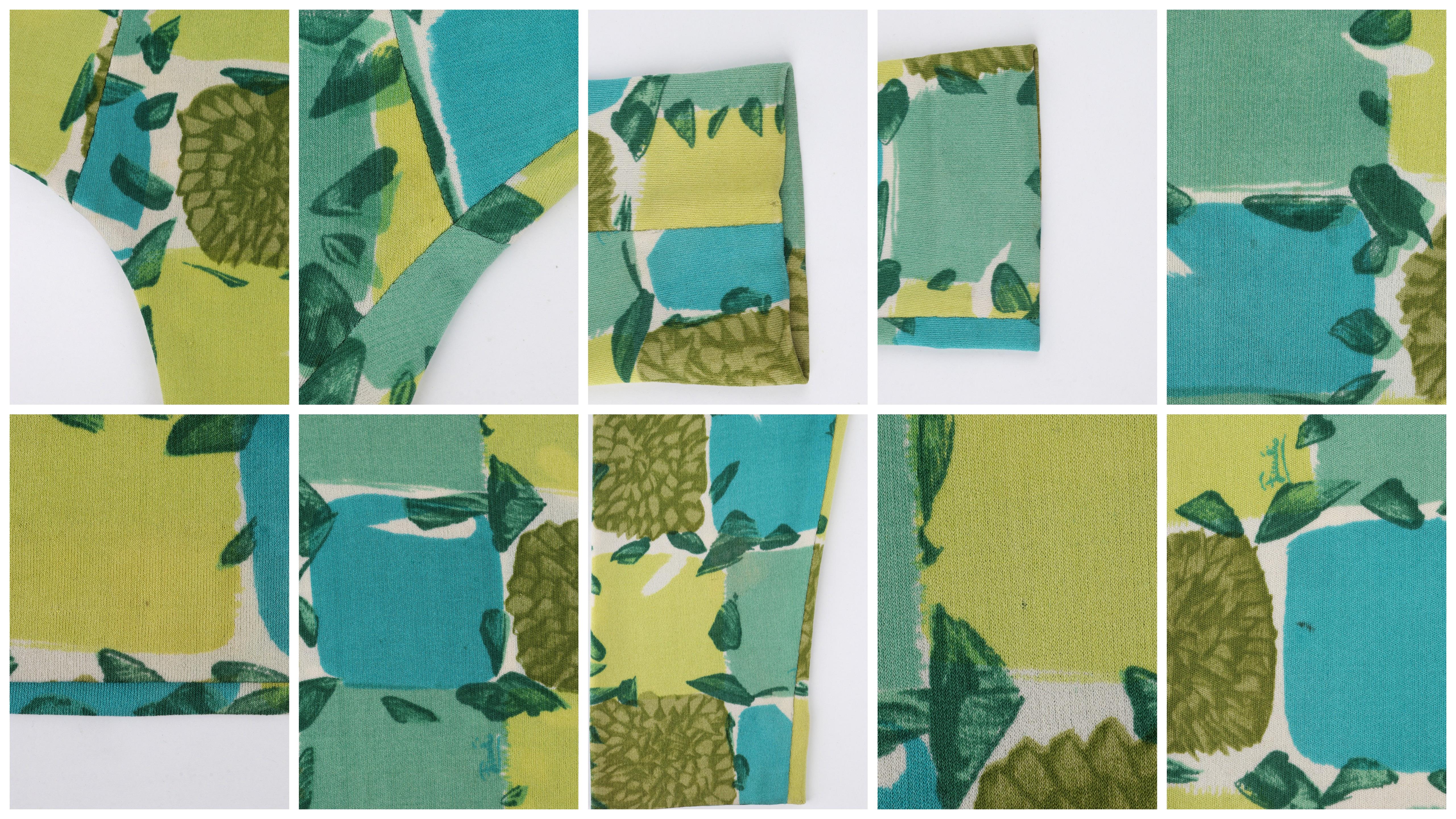 Emilio PUCCI c.1956 Blue Yellow Green Abstract Floral Check Print Silk Sweater (Pull en soie à imprimé floral abstrait) en vente 7