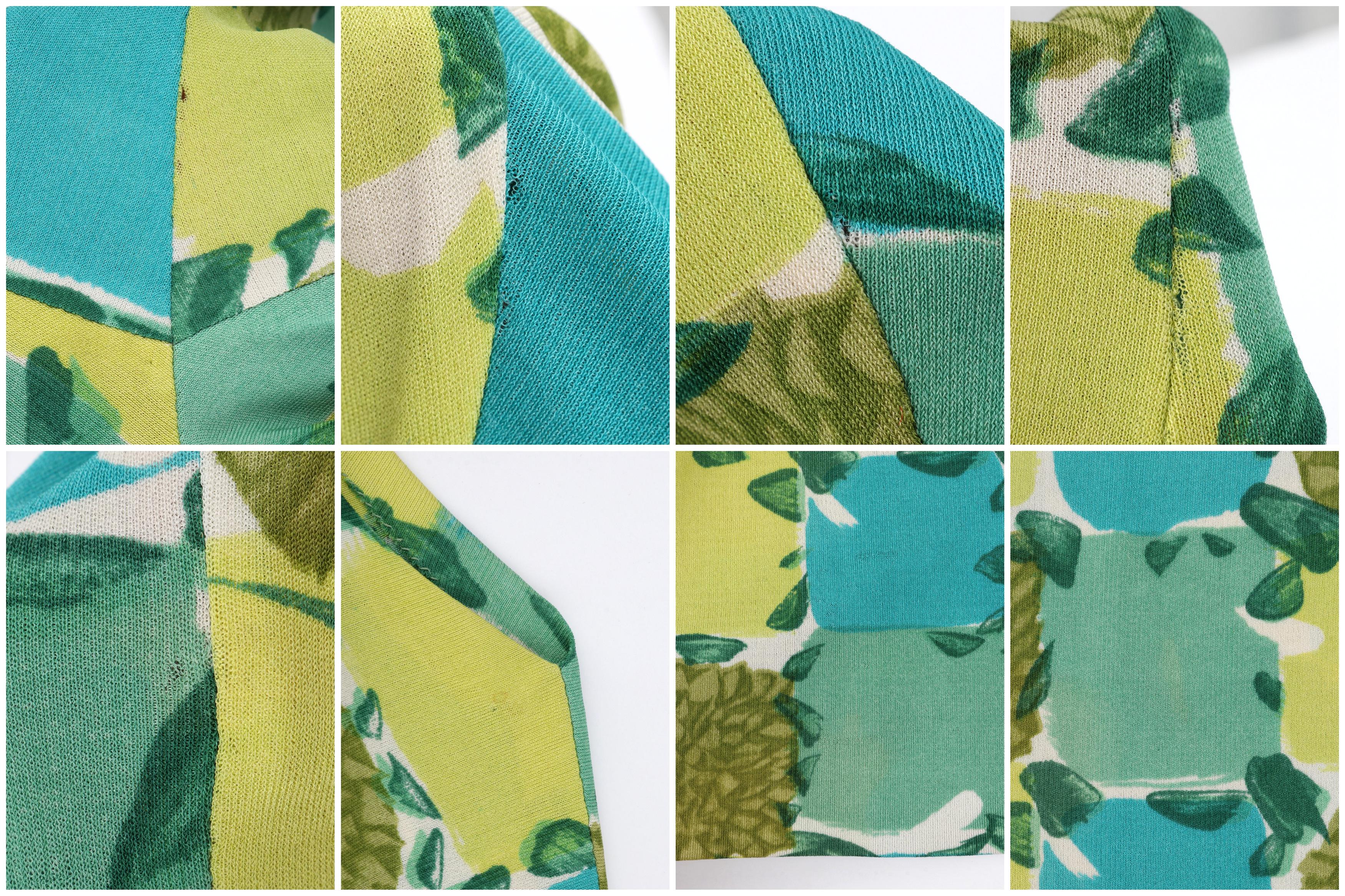Emilio PUCCI c.1956 Blue Yellow Green Abstract Floral Check Print Silk Sweater (Pull en soie à imprimé floral abstrait) en vente 8