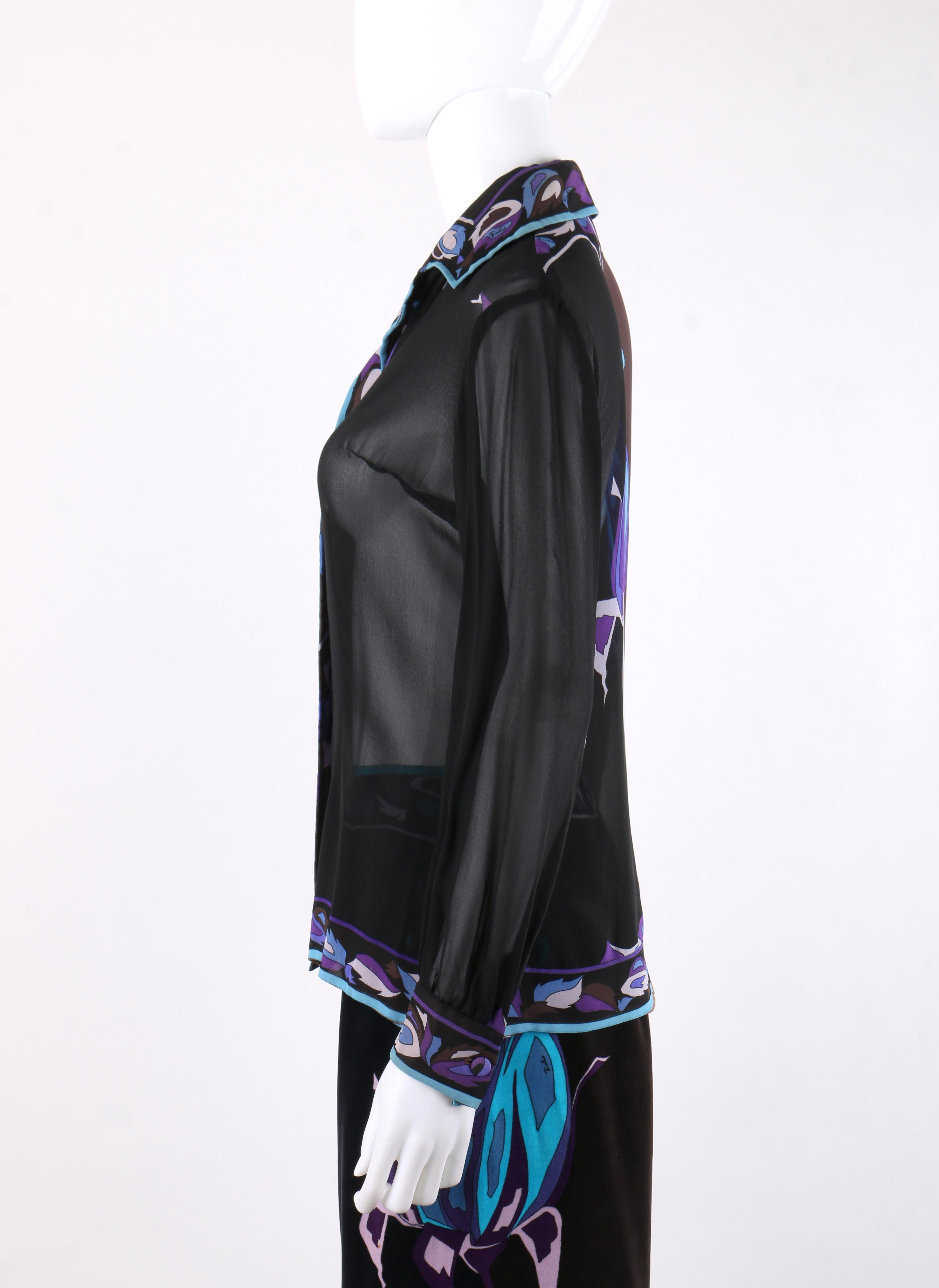 EMILIO PUCCI c.1960-70’s 2pc Multicolor Rose Silk Velvet Blouse Pant Set For Sale 1