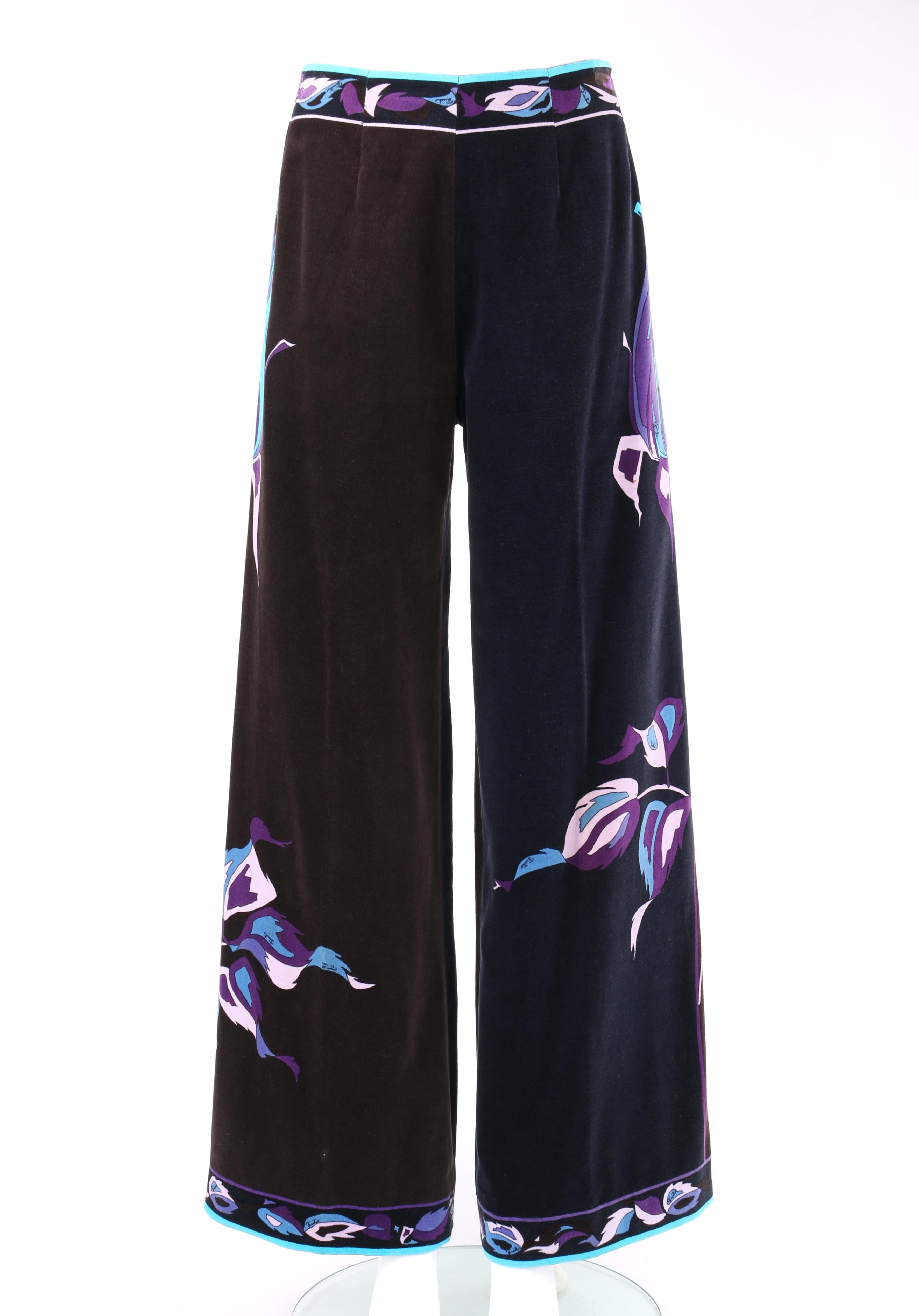 EMILIO PUCCI c.1960-70’s 2pc Multicolor Rose Silk Velvet Blouse Pant Set For Sale 2