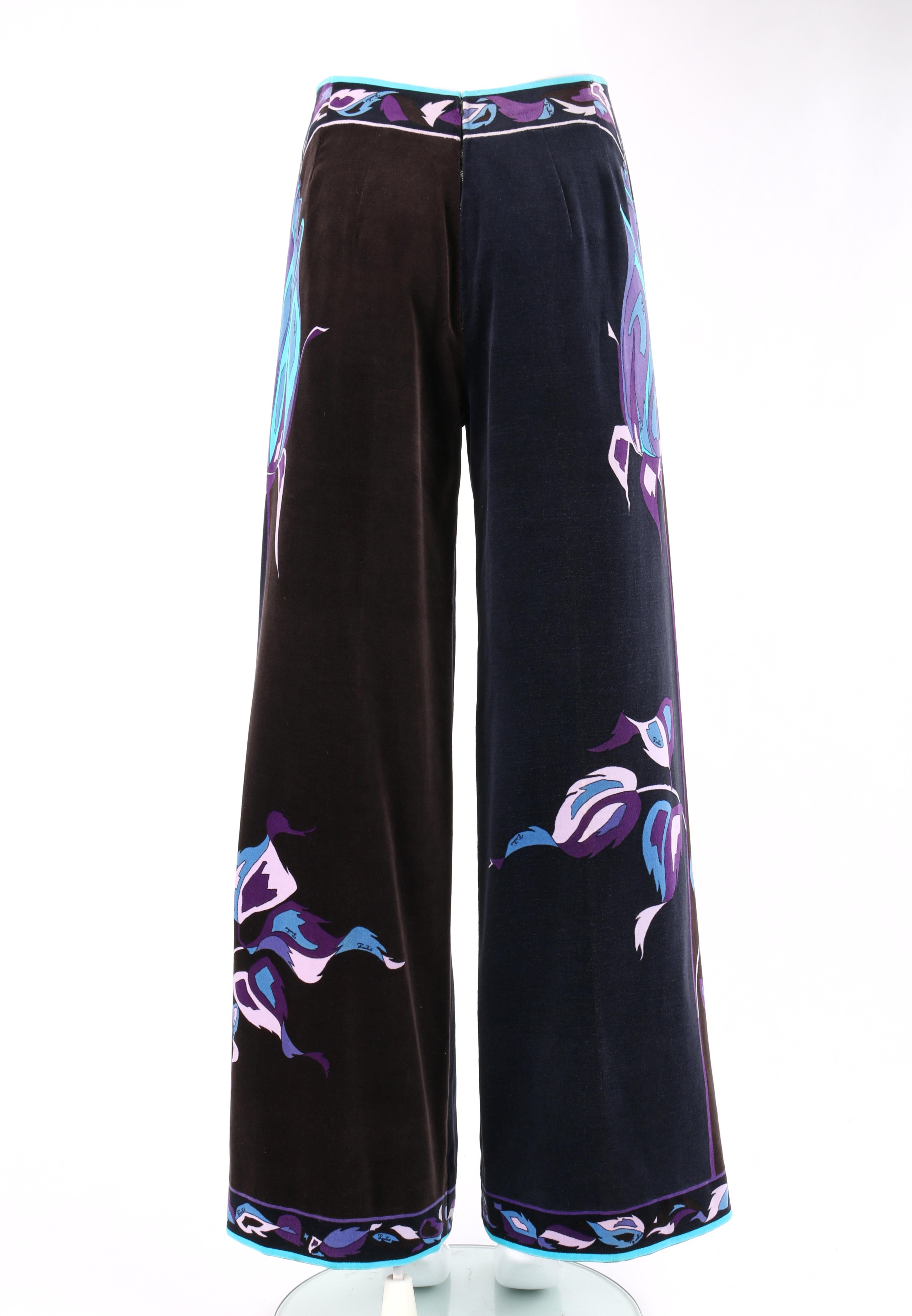 EMILIO PUCCI c.1960-70’s 2pc Multicolor Rose Silk Velvet Blouse Pant Set For Sale 4