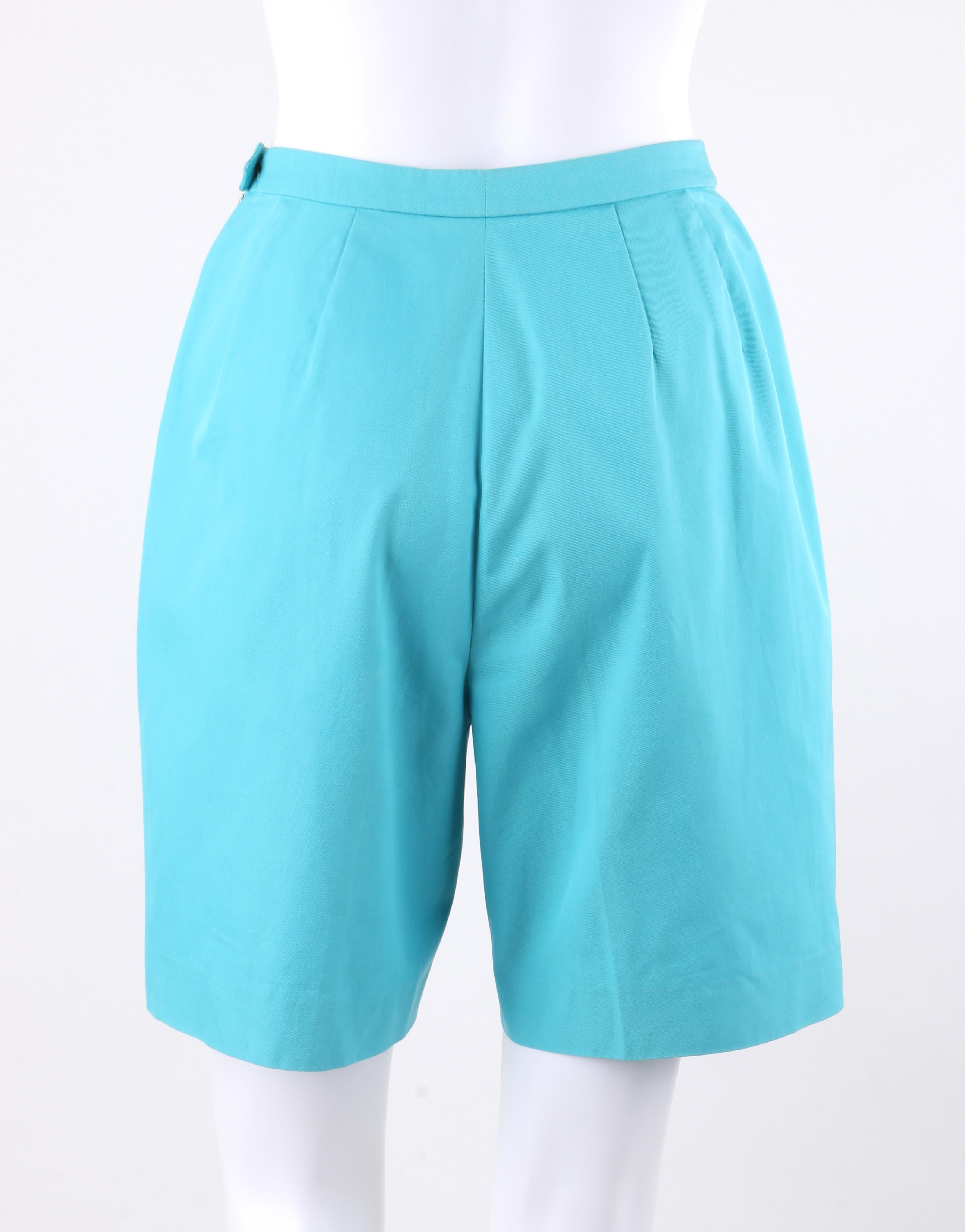EMILIO PUCCI c.1960's 2 Pc Teal Multi-color Geometric Button Up Shirt Shorts Set en venta 4