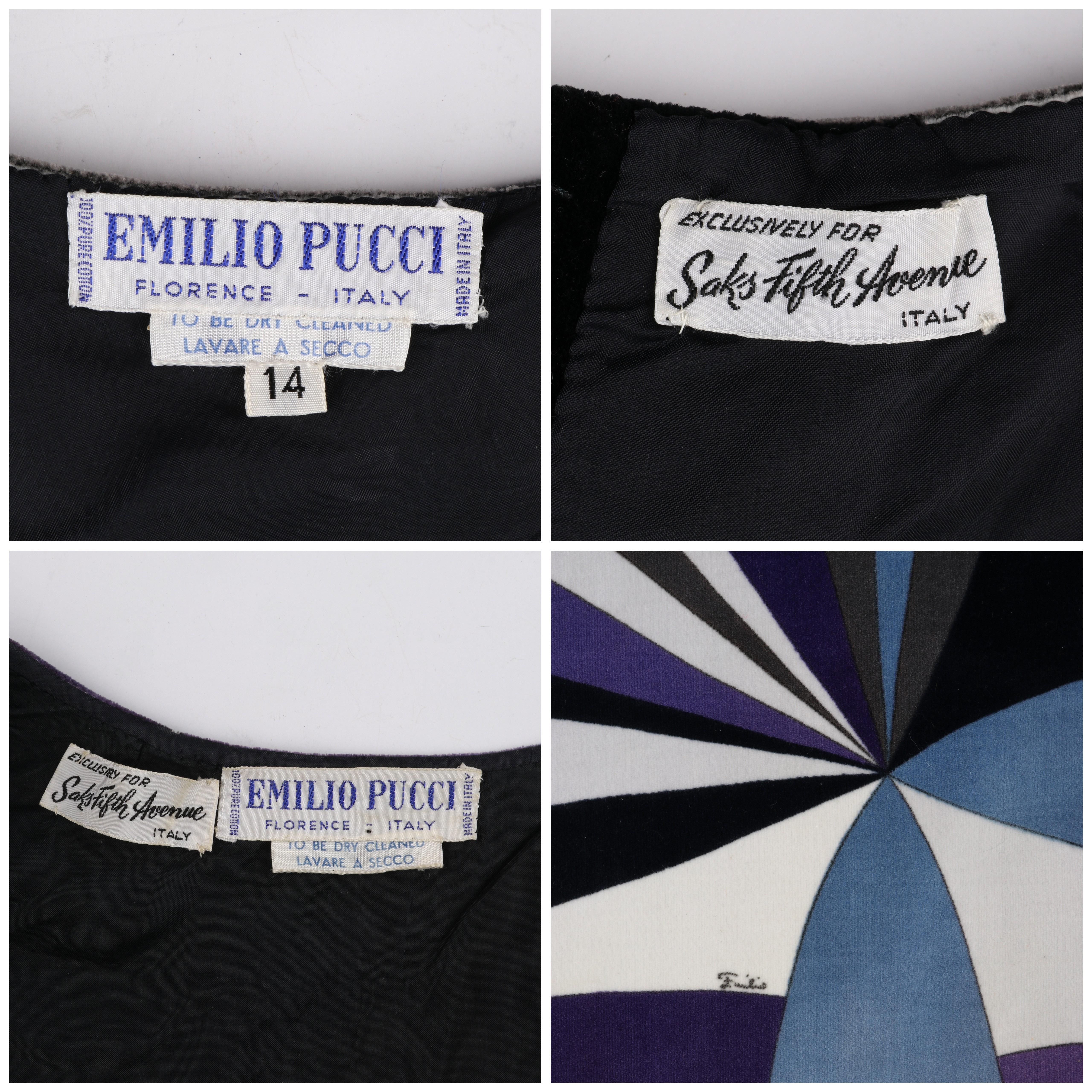 EMILIO PUCCI c.1960's 2pc Geometric Signature Print Velveteen Dress Jacket Set For Sale 2