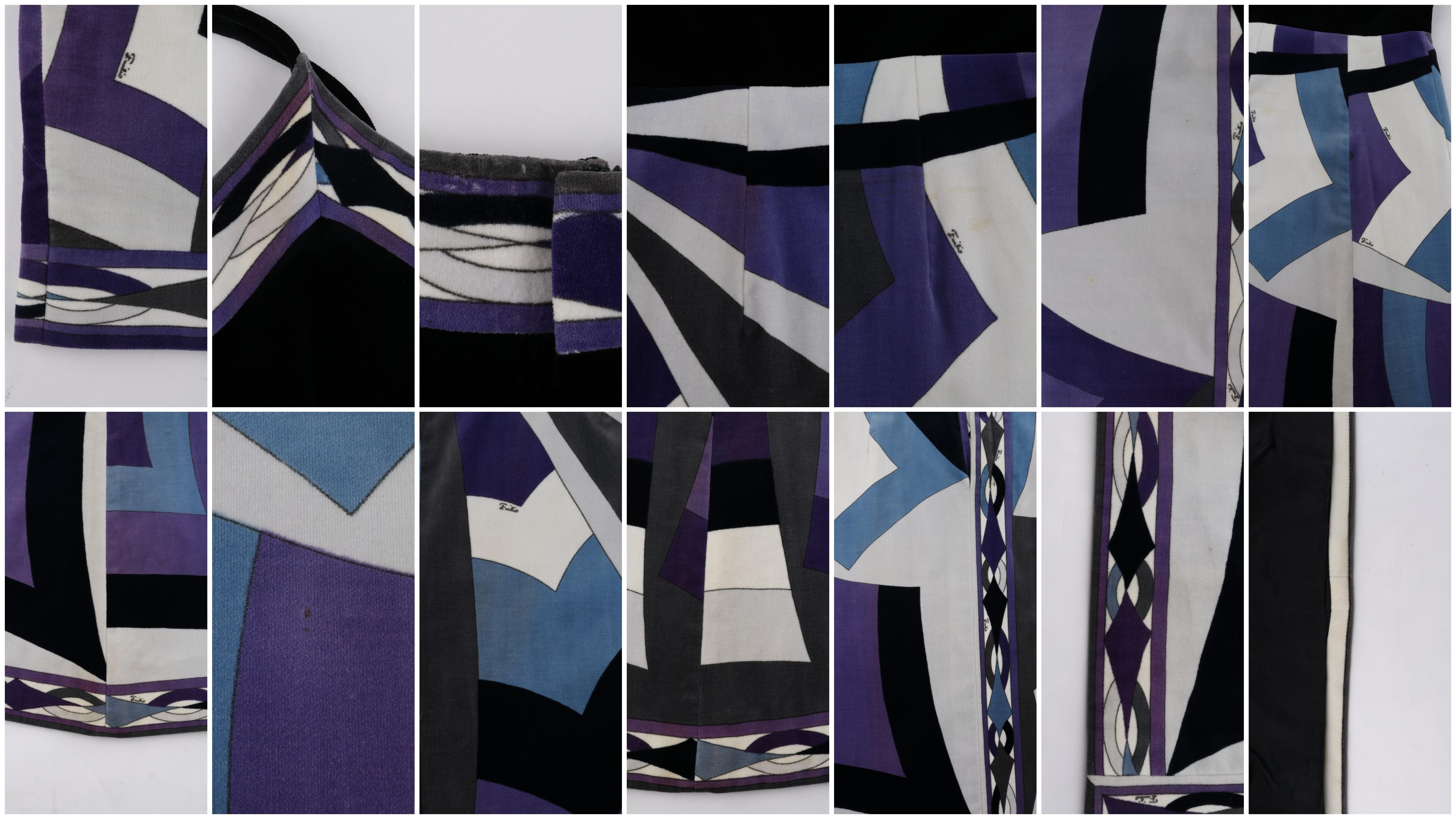 EMILIO PUCCI c.1960's 2pc Geometric Signature Print Velveteen Dress Jacket Set For Sale 4