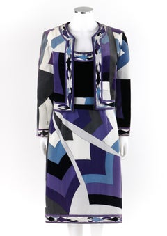 EMILIO PUCCI c.1960's 2pc Geometric Signature Print Velveteen Dress Jacket Set