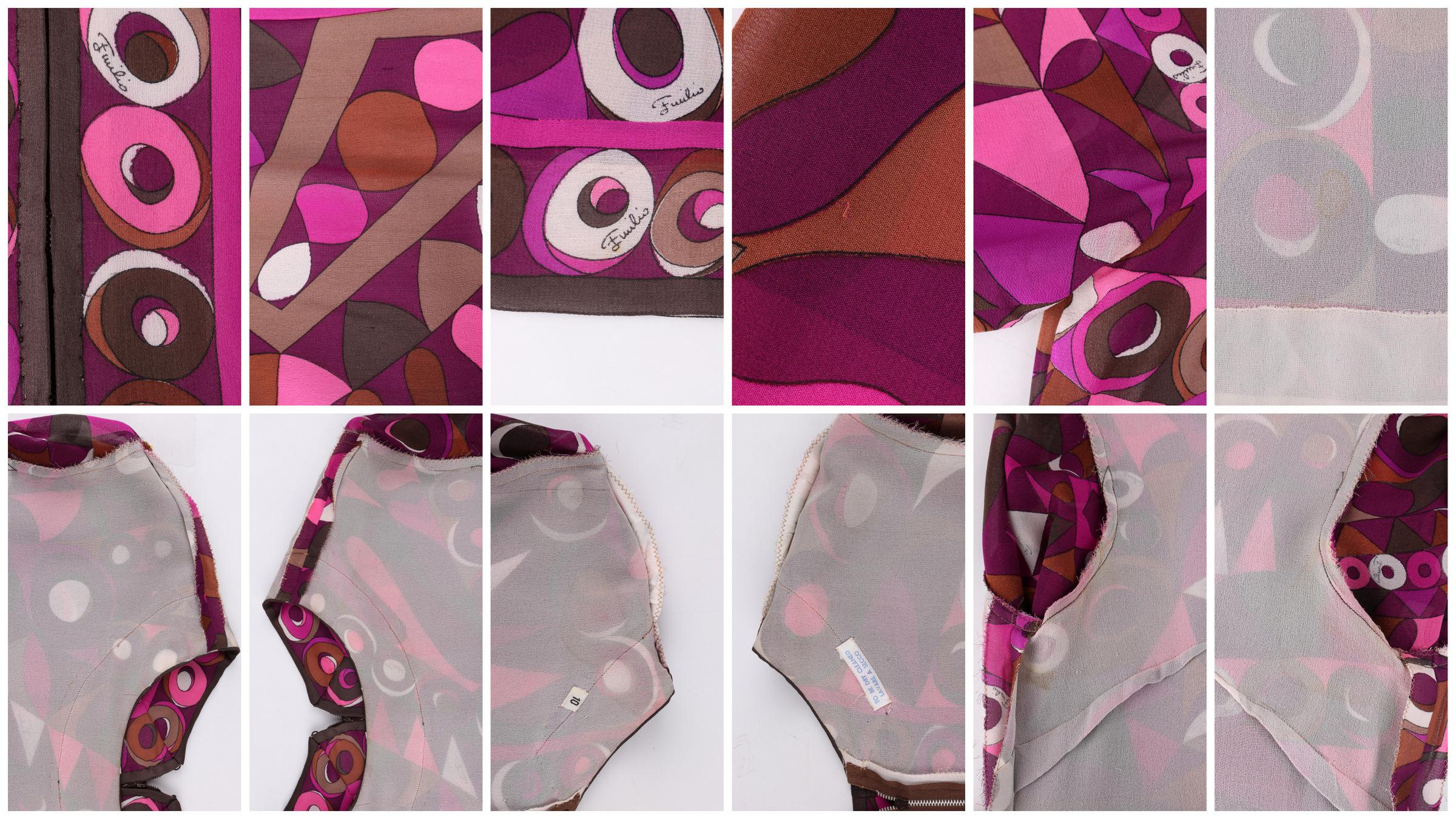 EMILIO PUCCI c.1960s 2pc Purple Multicolor Op Art Silk Blouse Pants Set Ensemble For Sale 3