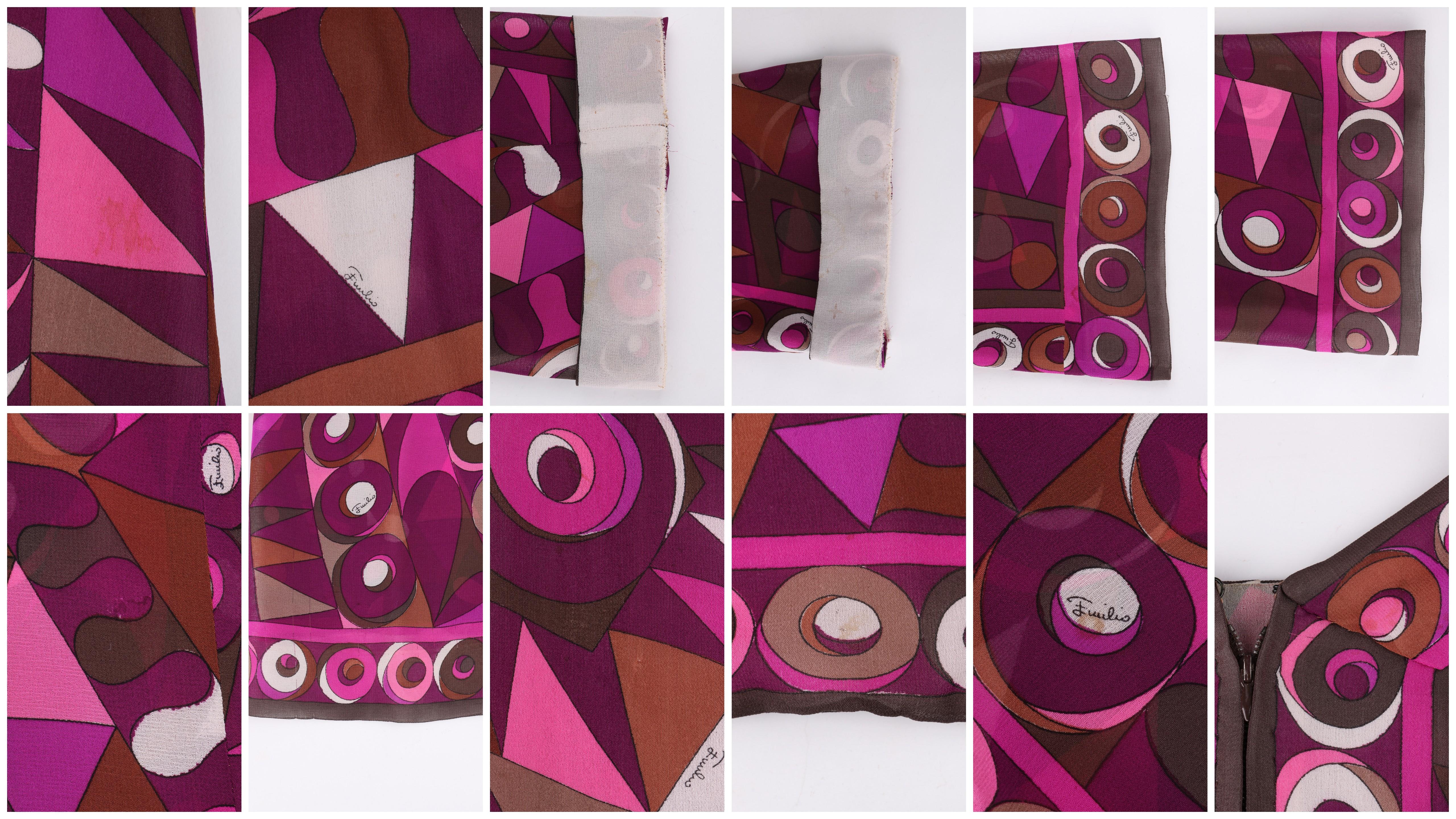 EMILIO PUCCI c.1960s 2pc Purple Multicolor Op Art Silk Blouse Pants Set Ensemble For Sale 4