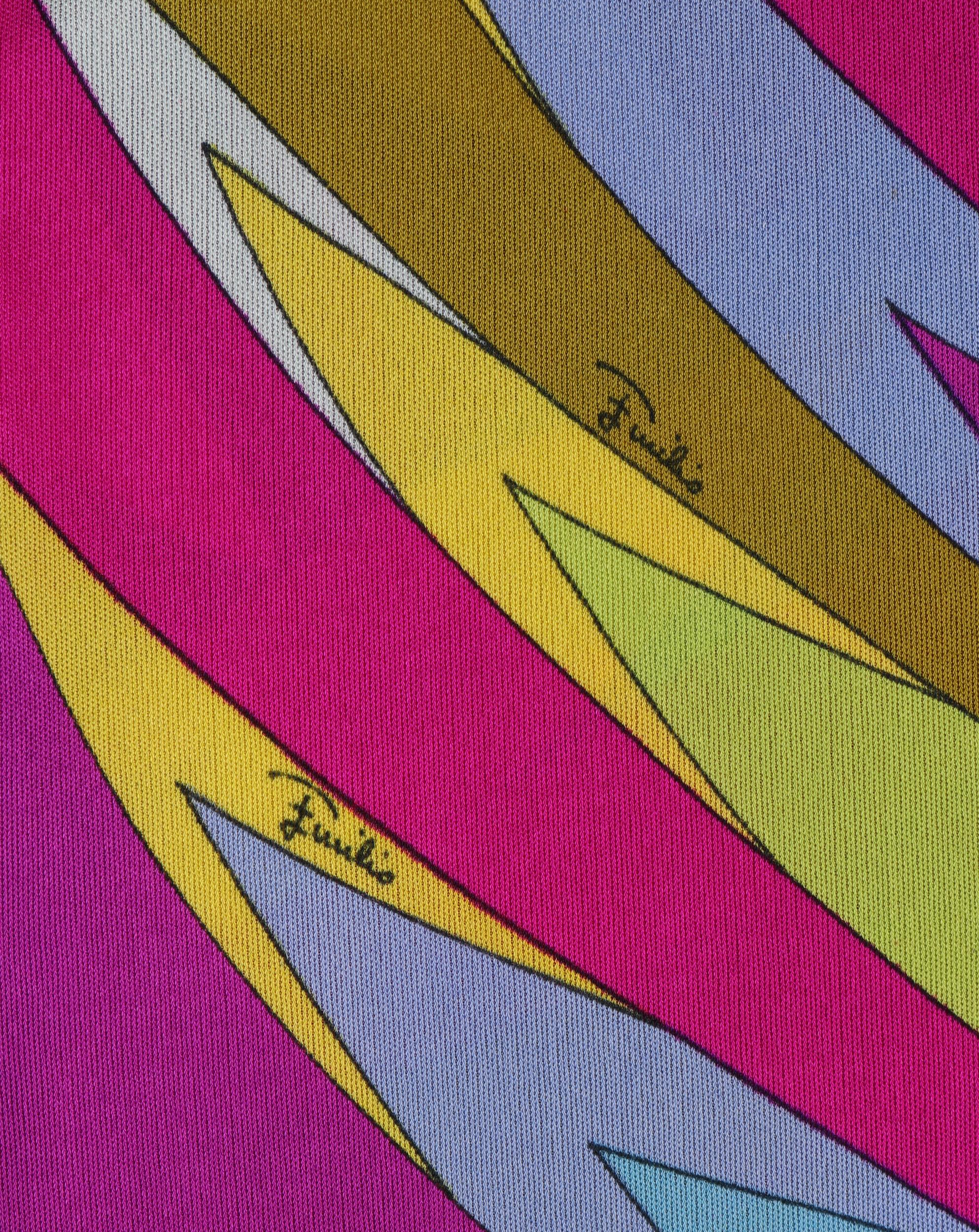 EMILIO PUCCI Robe fourreau à col en V à rayures abstraites et imprimé Op Art Signature, années 1960 en vente 1