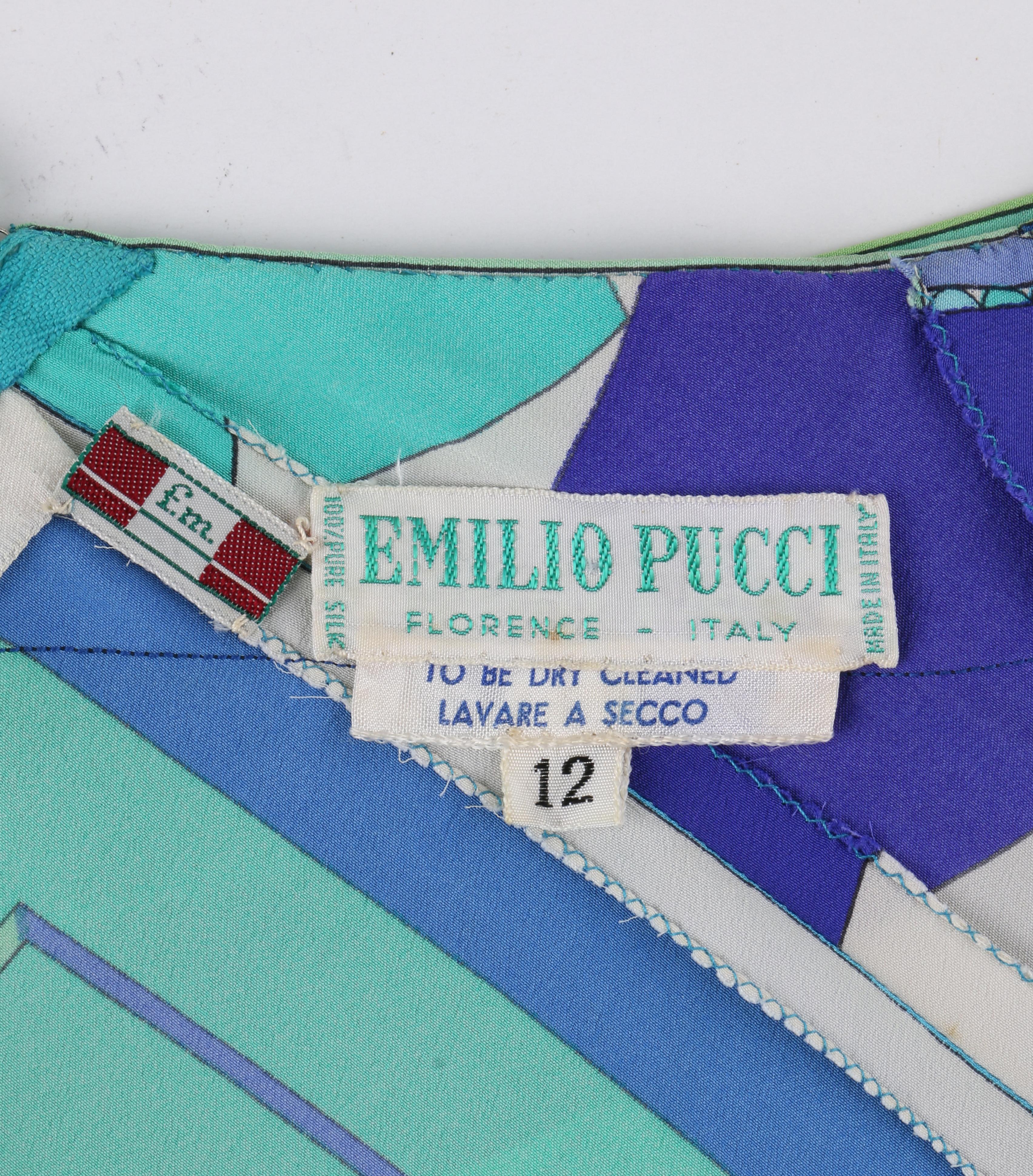 EMILIO PUCCI Robe droite bleue verte à imprimé signature géométrique des années 1960 en vente 2