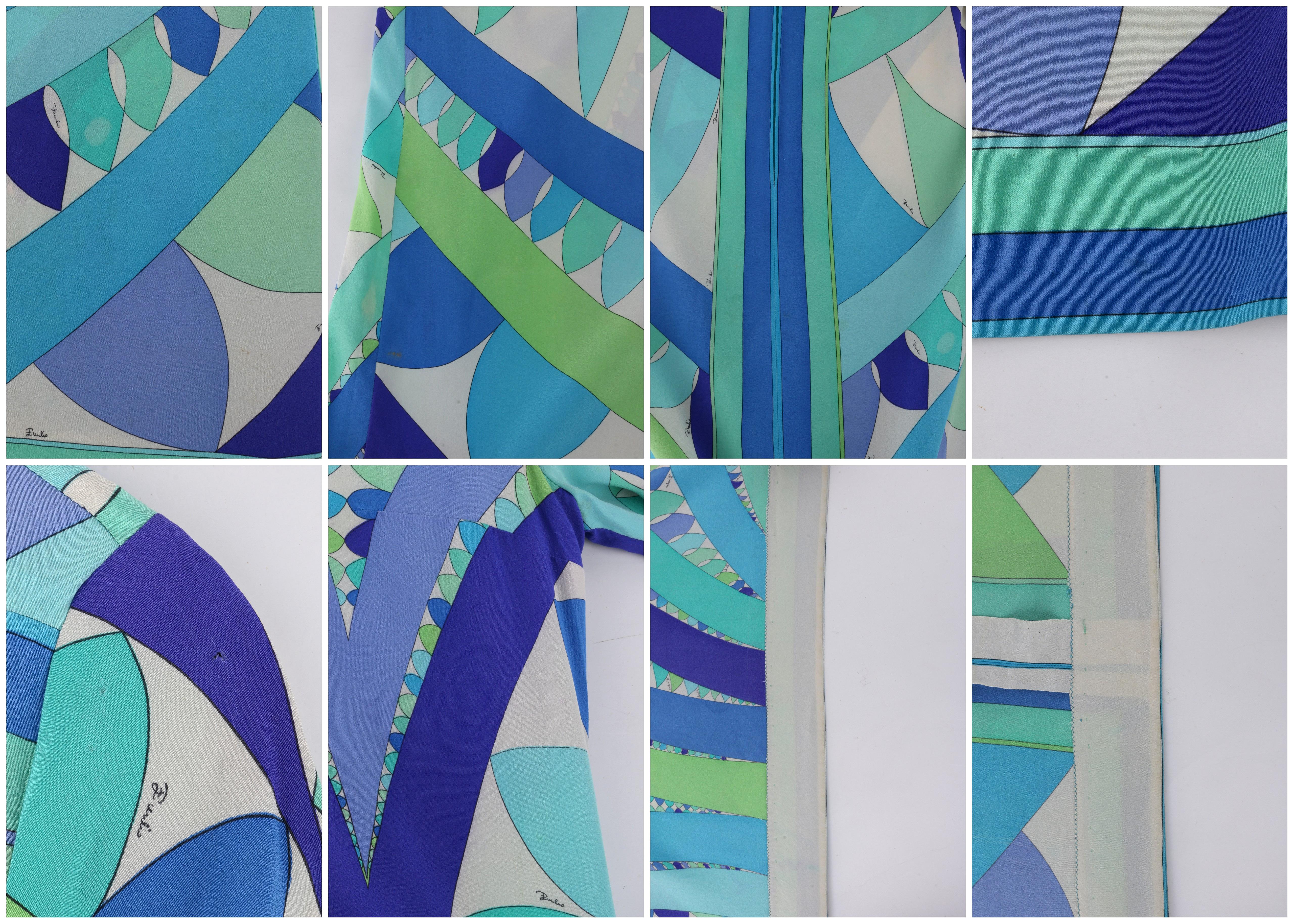 EMILIO PUCCI c.1960’s Blue Green Geometric Signature Print Shift Dress For Sale 2
