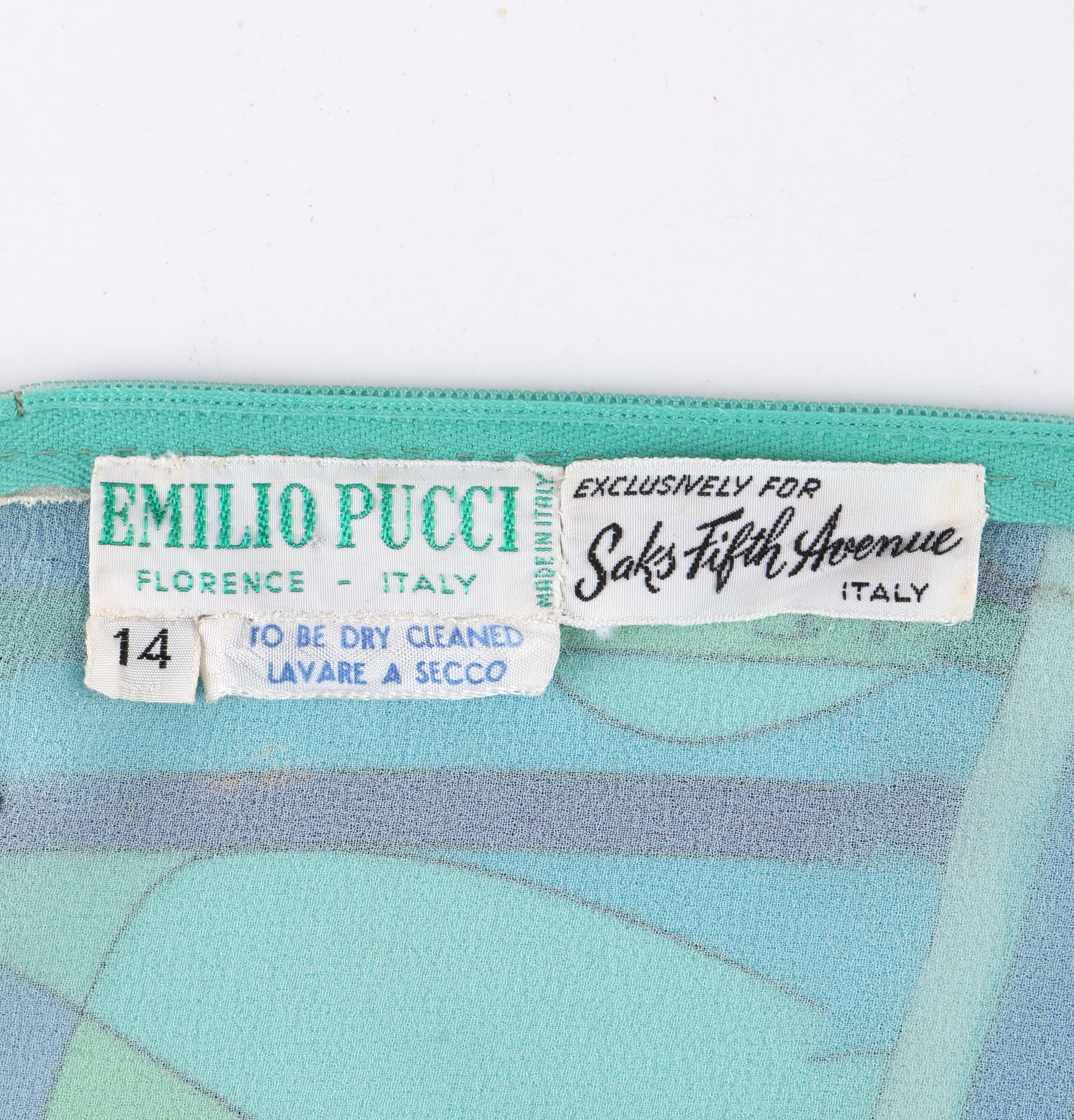 EMILIO PUCCI ca. 1960er Jahre Blaues mehrfarbiges Etuikleid mit Op-Art-Signaturdruck im Angebot 3