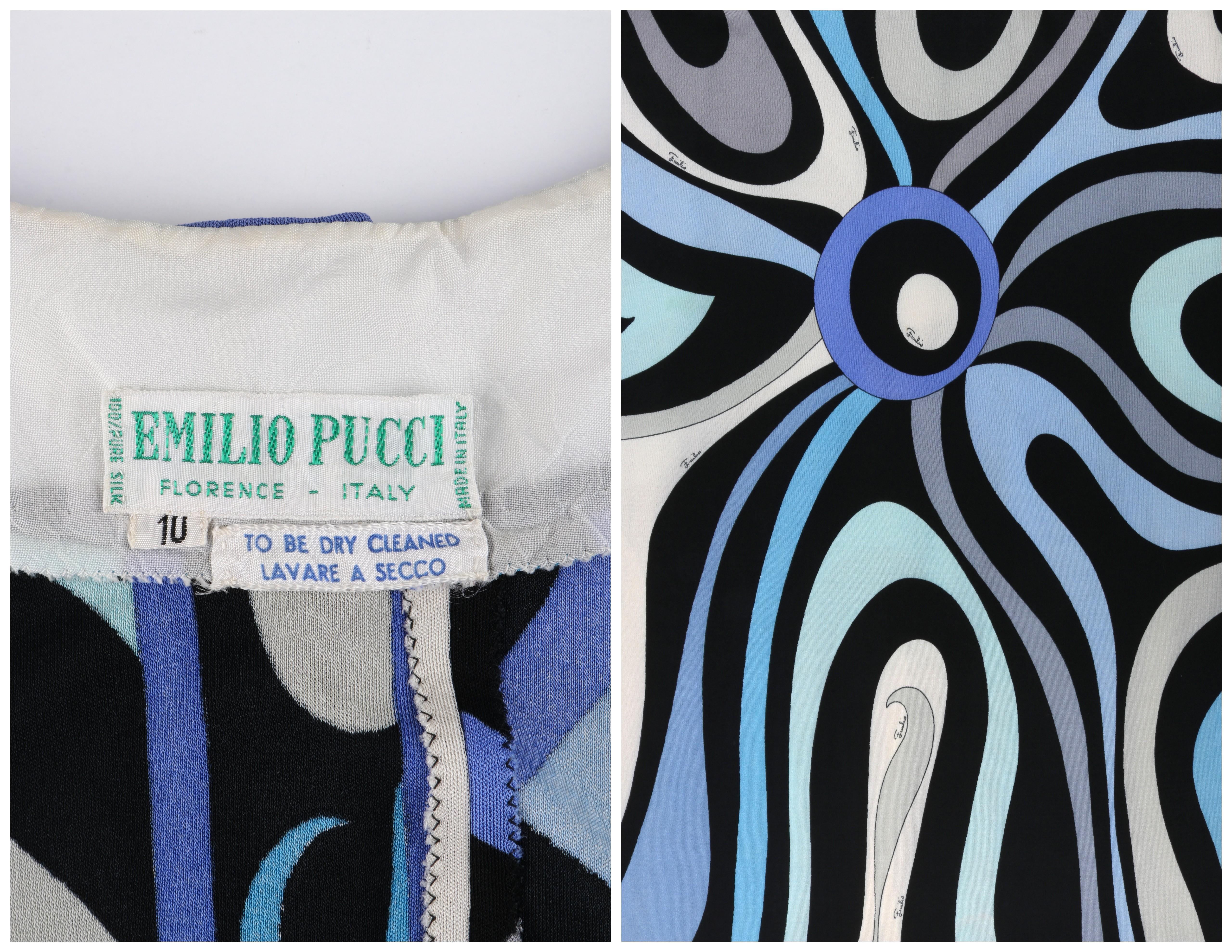 EMILIO PUCCI c.1960’s Blue Signature Op Art Fringe Drop Waist Silk Maxi Dress 2