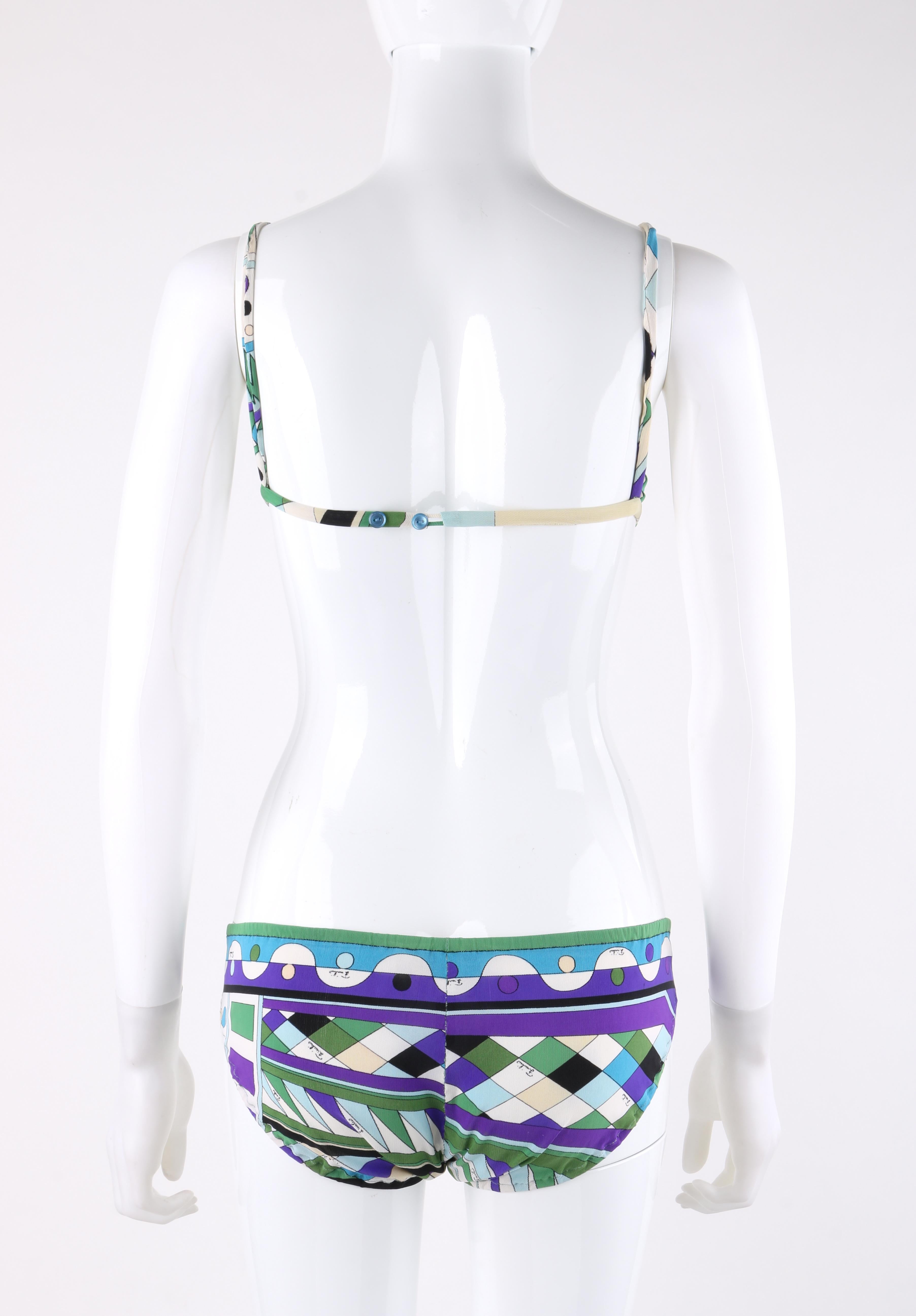 Donna EMILIO PUCCI c.1960 Blu Stampa Firma 2 Pezzi Bikini Costume da bagno in vendita