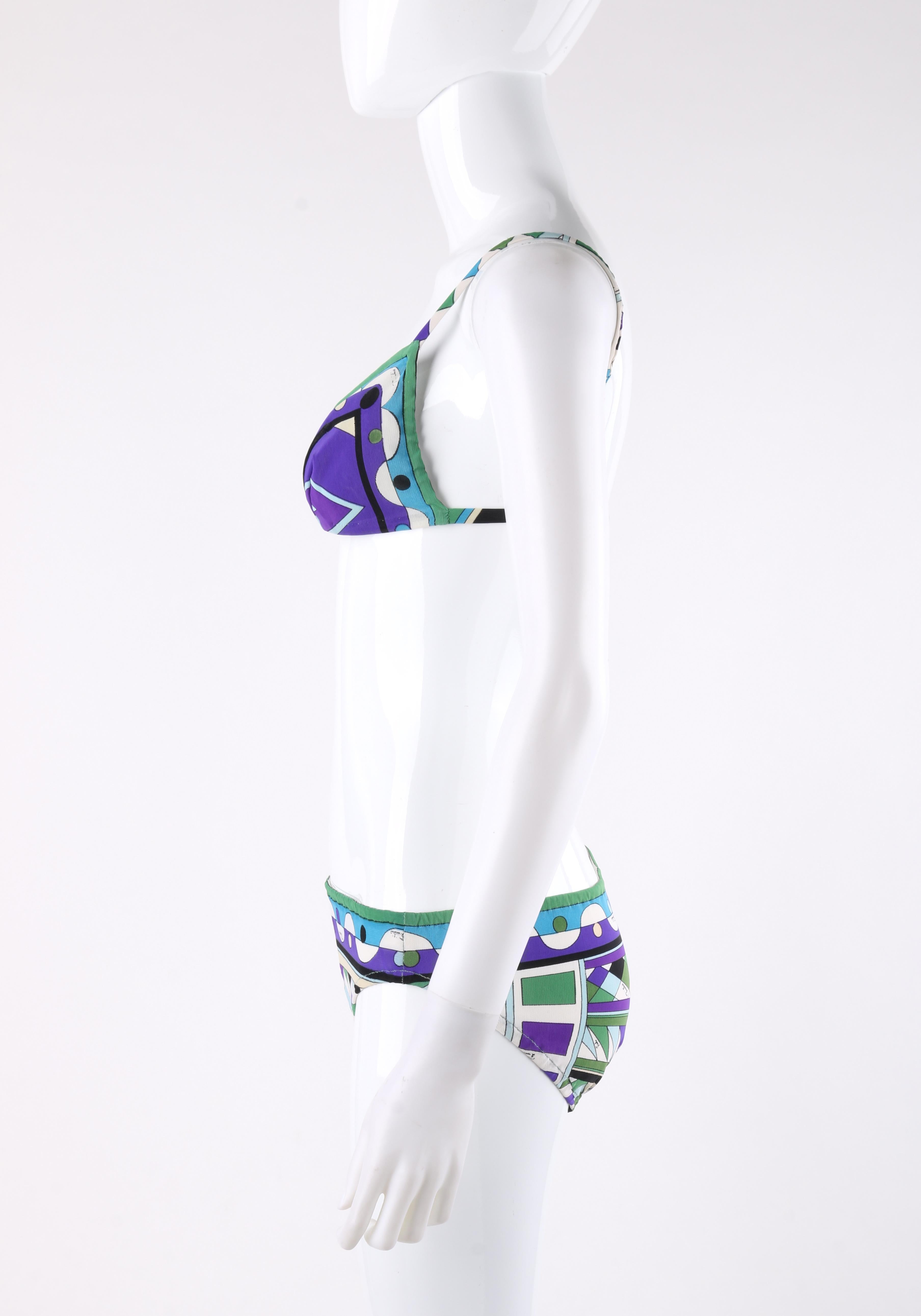 EMILIO PUCCI c.1960 Blu Stampa Firma 2 Pezzi Bikini Costume da bagno in vendita 1