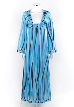 EMILIO PUCCI c.1960's Blue Wave Print Polka Dot Beach Swim Cover Lounge Robe