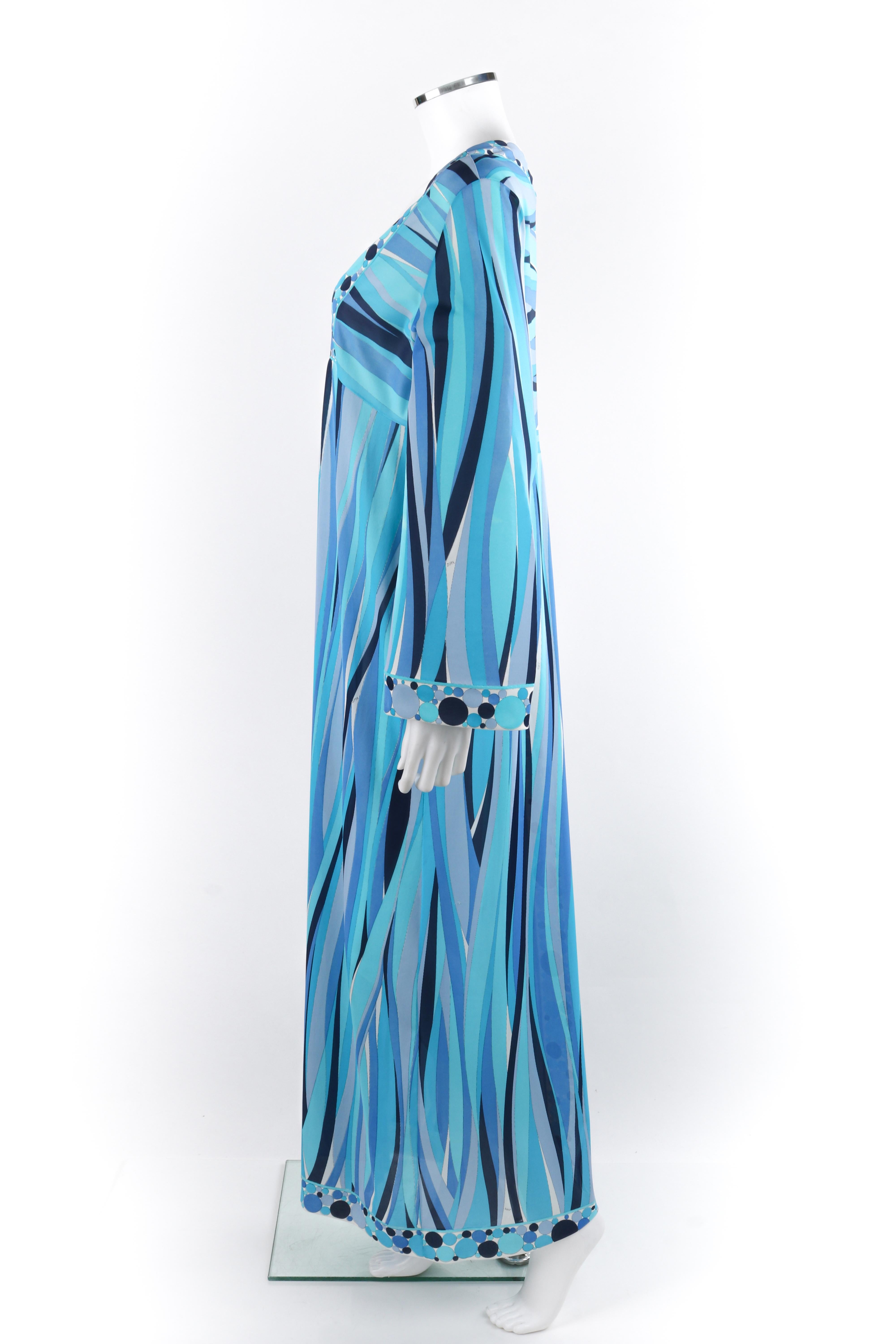 EMILIO PUCCI c.1960's Blue Wave Print Polka Dot Beach Swim Cover Lounge Robe im Angebot 1