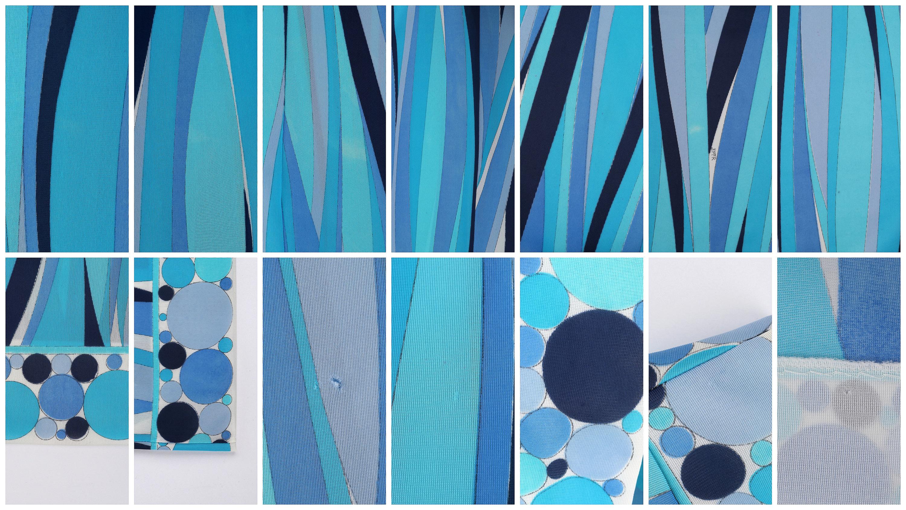 EMILIO PUCCI c.1960's Blue Wave Print Polka Dot Beach Swim Cover Lounge Robe For Sale 1