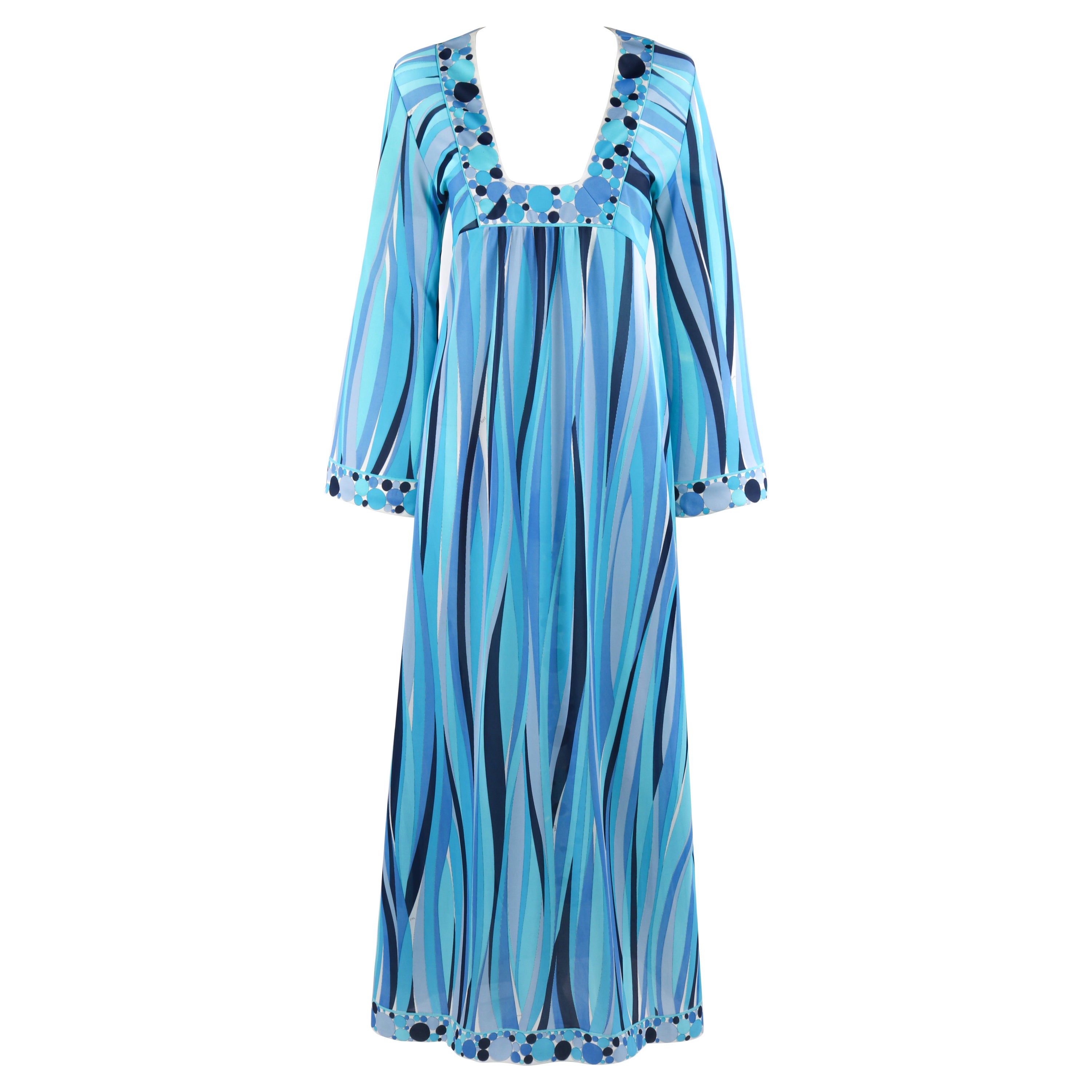 EMILIO PUCCI 1960 c.a., Blu Stampa Onda a Pois Spiaggia Coprire Lounge Accappatoio