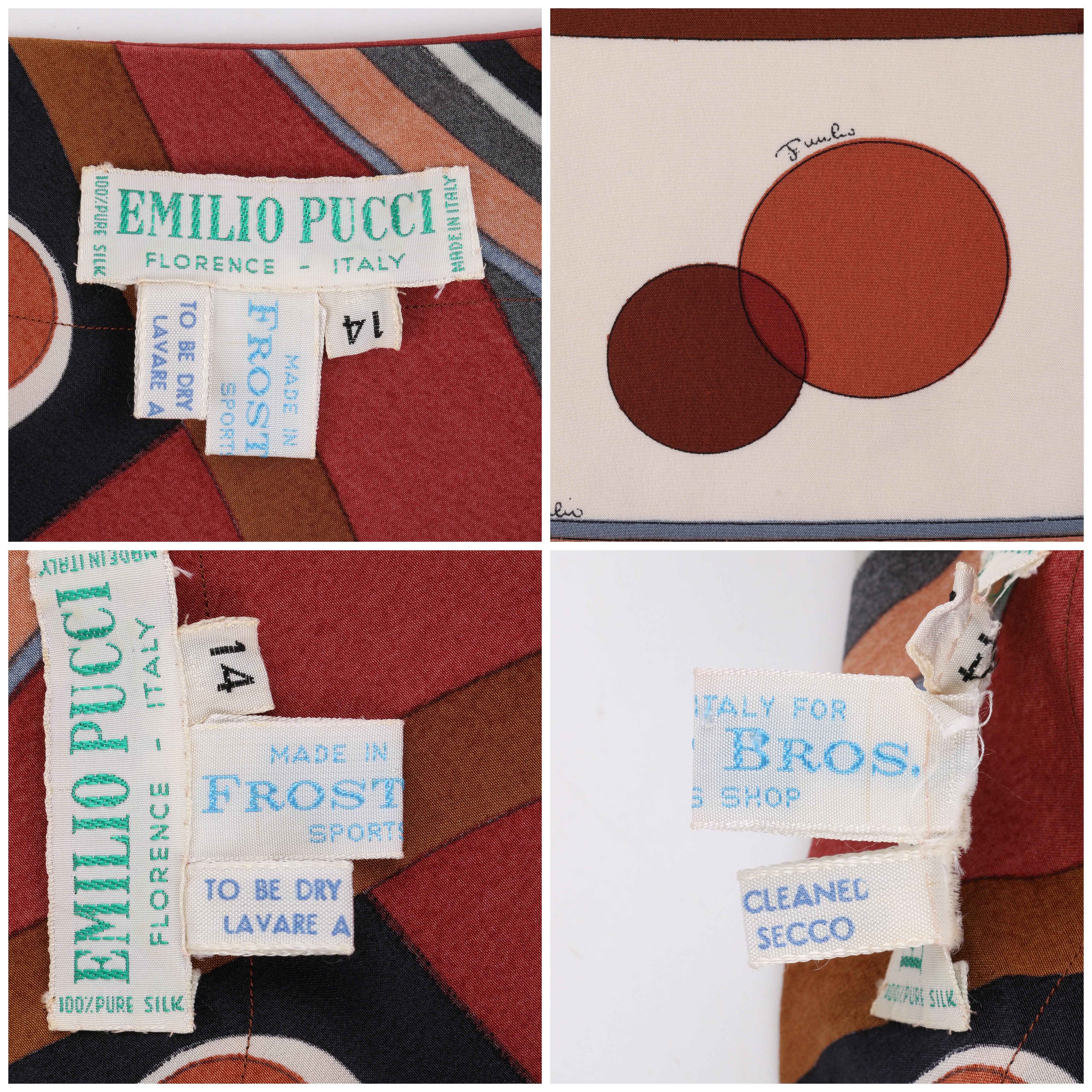 EMILIO PUCCI ca. 1960er Jahre Braune mehrfarbige Hemdbluse mit Op-Art-Druck  im Angebot 2