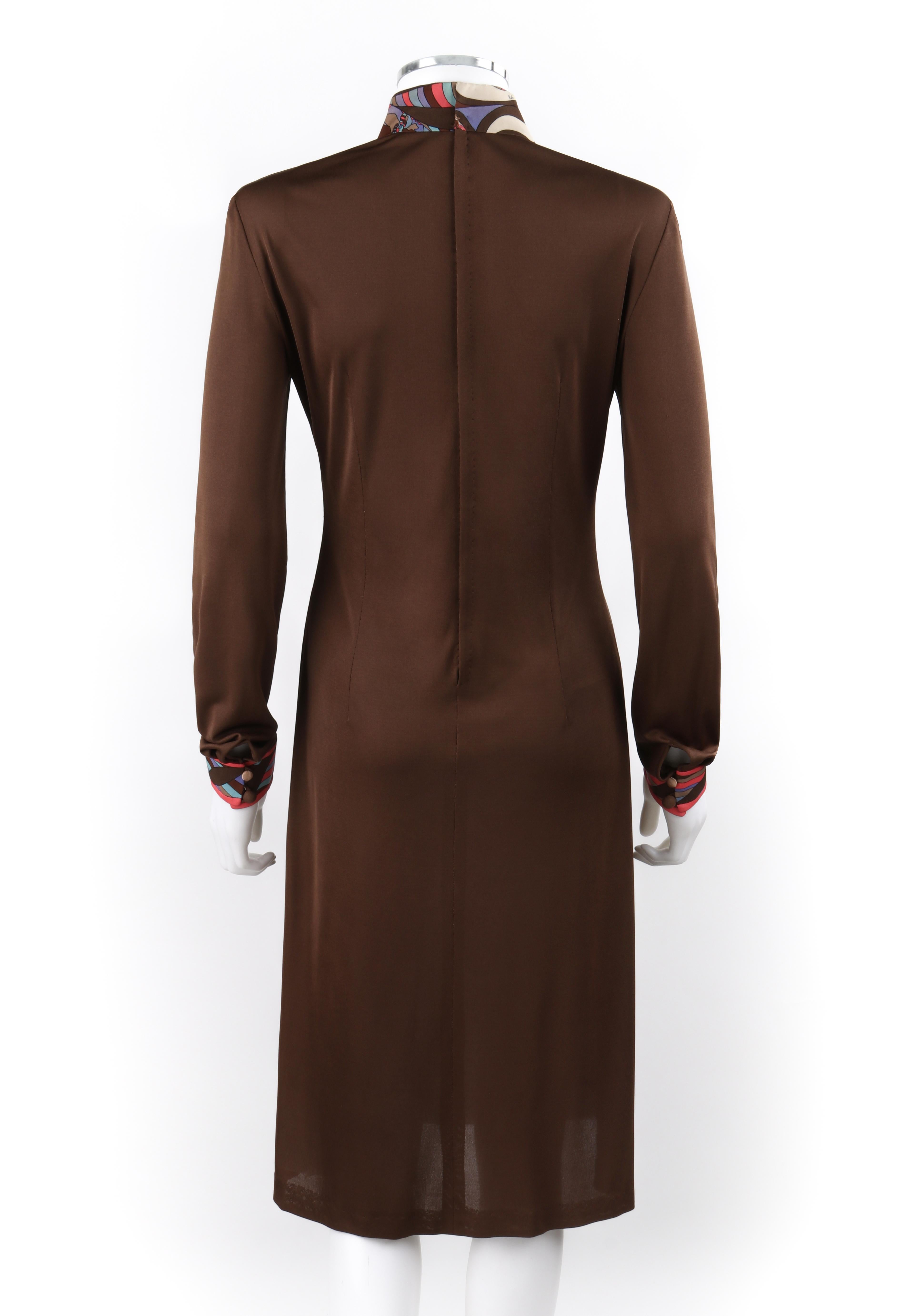 EMILIO PUCCI Robe midi marron à col bénitier et imprimé Op Art caractéristique des années 1960 Bon état - En vente à Thiensville, WI