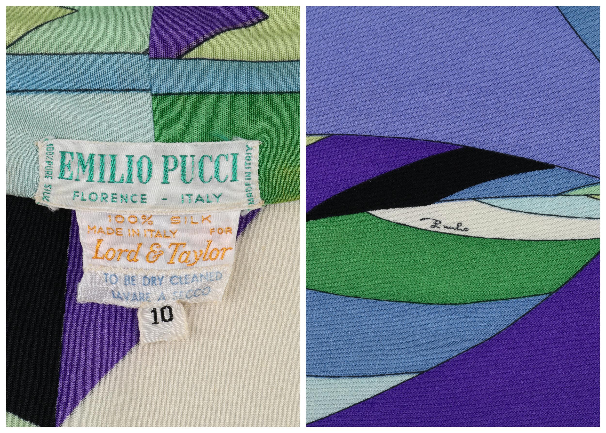 EMILIO PUCCI c.1960’s Button Front Signature Geometric SS Silk Day Dress For Sale 2