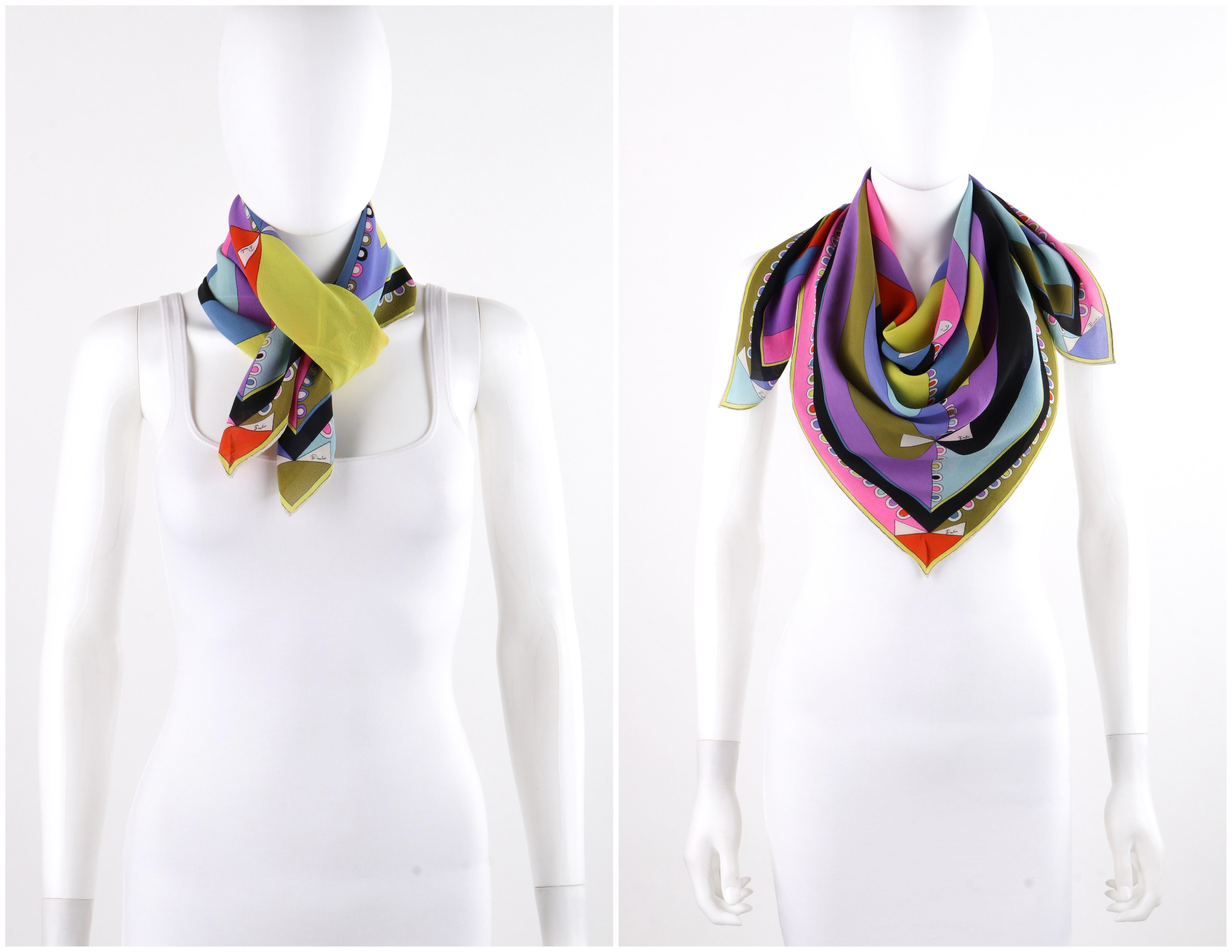 Gray EMILIO PUCCI c.1960’s “Colletti” Op Art Geometric Ribbon Print Square Silk Scarf