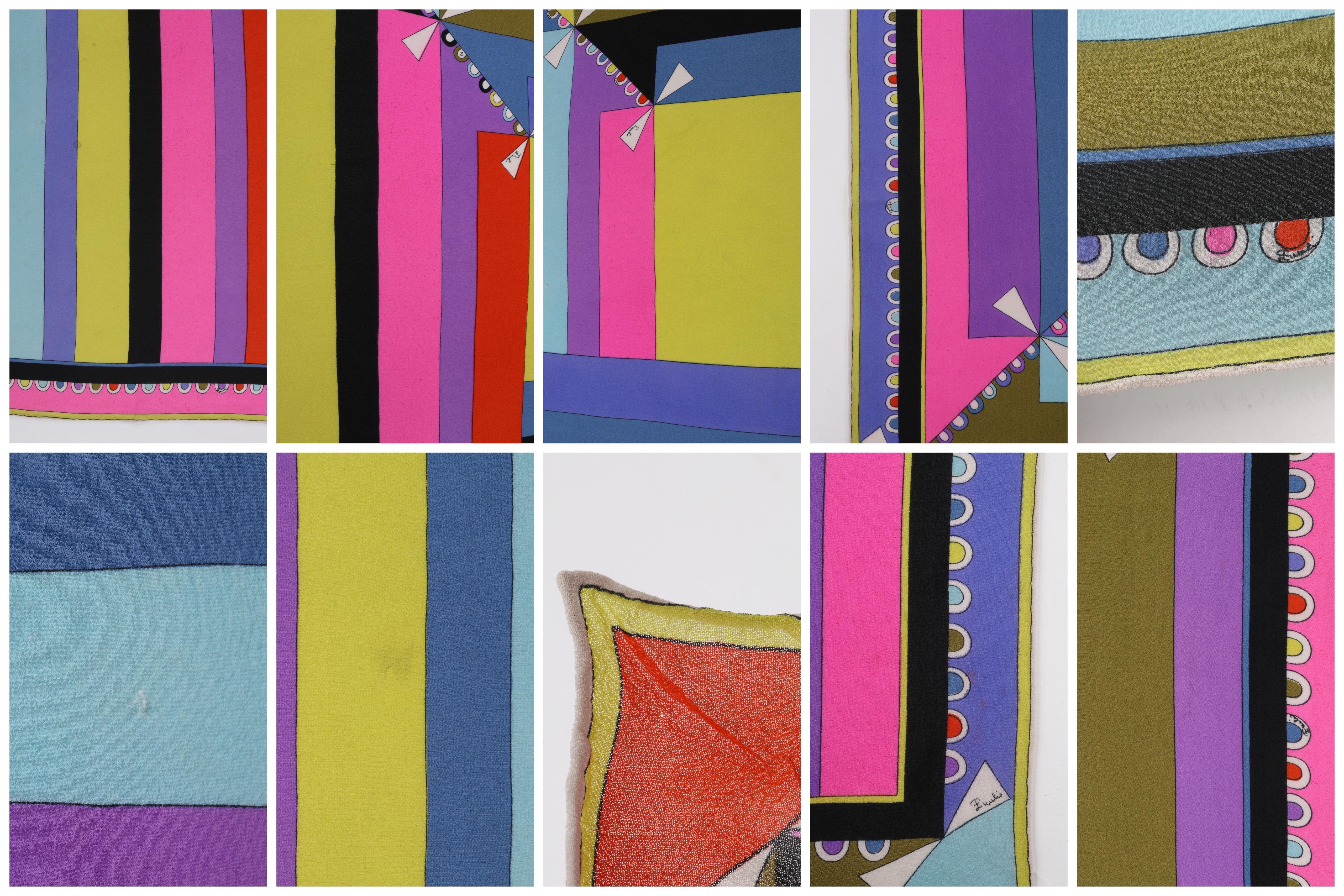 EMILIO PUCCI c.1960’s “Colletti” Op Art Geometric Ribbon Print Square Silk Scarf 2