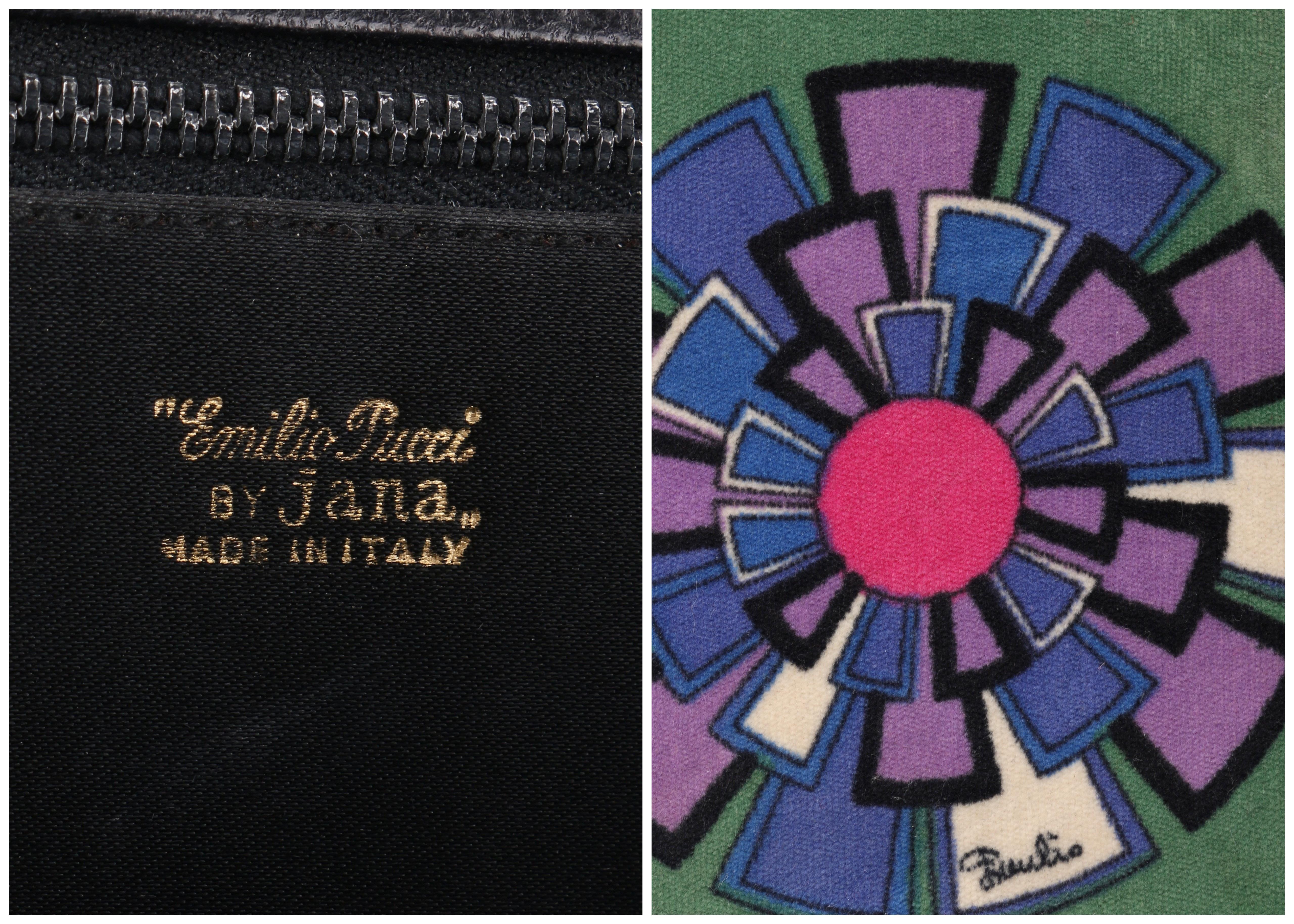 EMILIO PUCCI c.1960's Floral Signature Print Multi-Color Samt Leder Handtasche  im Angebot 6